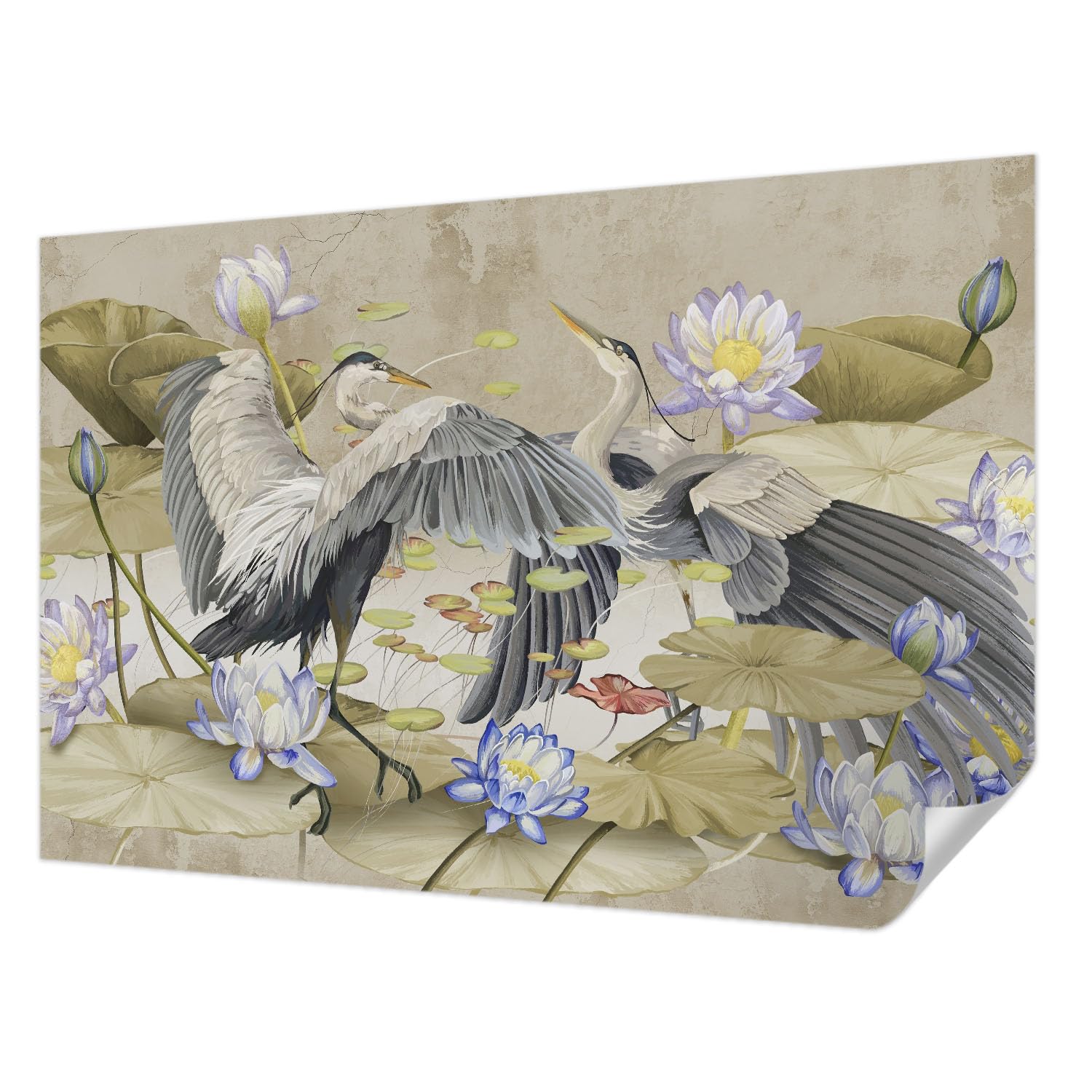 Papier Peint Autocollant 104x70 cm Tulup - Motif Oiseaux et Lys