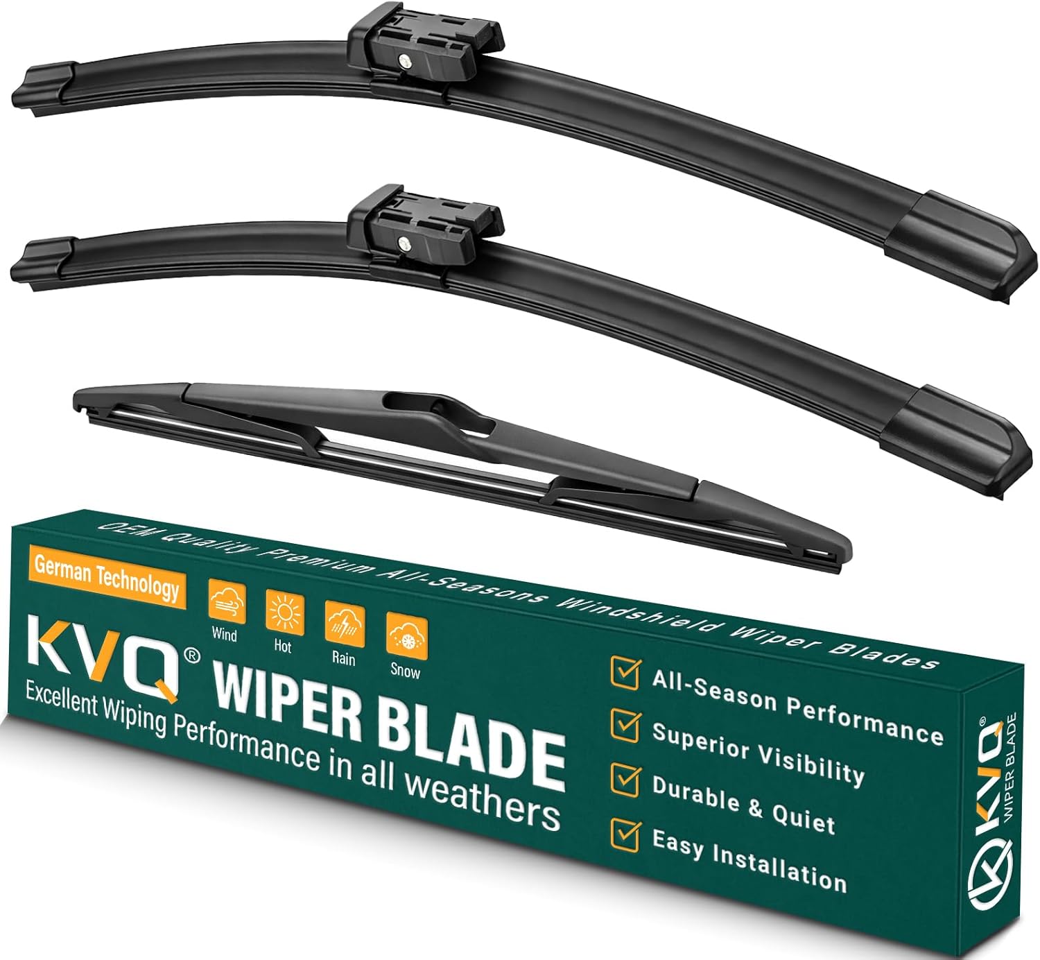Windshield Wiper Blades Replacement for Ford Fiesta 2009 2010 2011 2012 2013 2014 2015 2016 2017 2018 2019 Original Factory Quality Front Rear Wiper Blade Set - 26" 15" 12" (Set of 3)