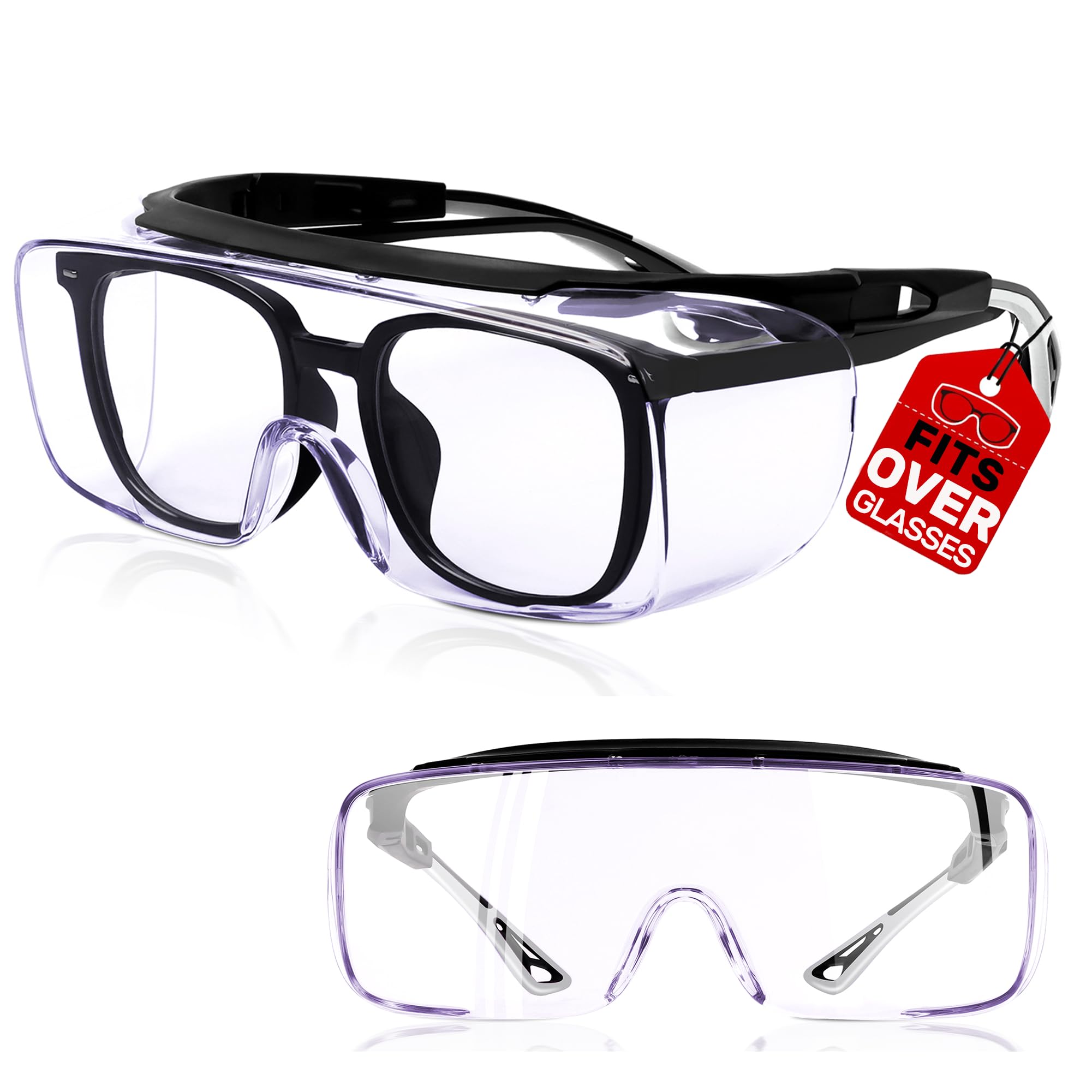 MORK&SUKY Gafas de seguridad que se ajustan a gafas graduadas, certificado ANSI Z87, protección ocular antivaho para hombres y mujeres.
