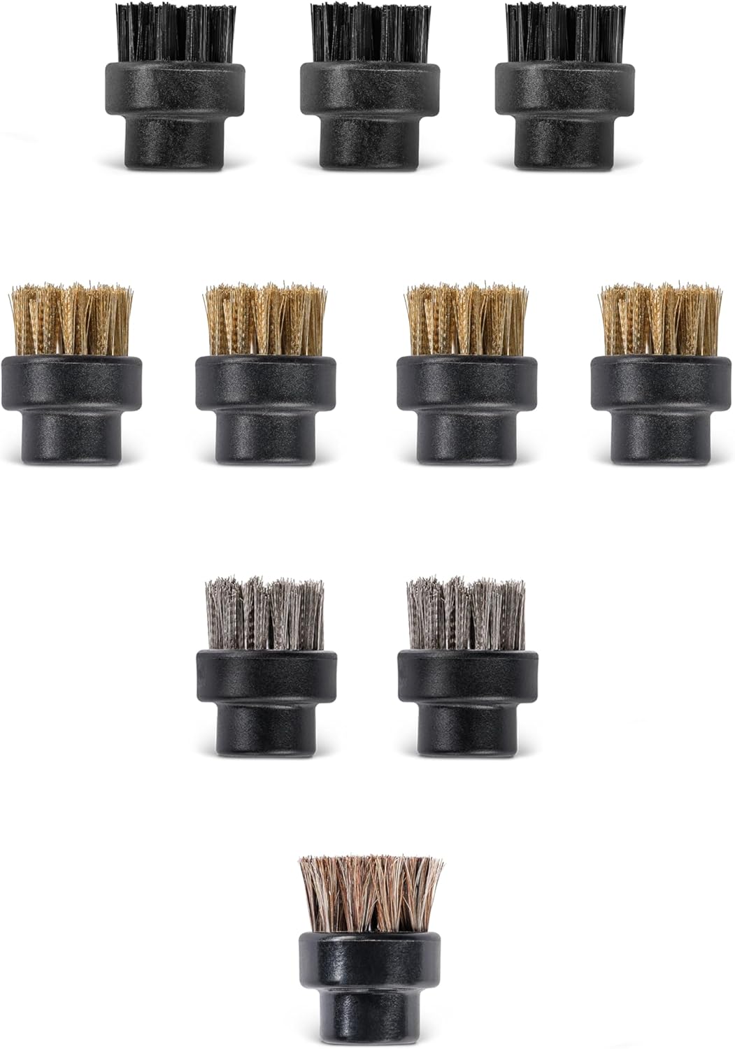 Dupray Small Brushes – Brass, Horsehair, Nylon & Stainless Steel Accessory Parts for Steam Cleaner – Brush Head for Cleaning Grout, Tile, Oven, Car, BBQ, Kitchen and Bathroom (10) (Assorted Brushes)