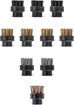 Dupray Small Brushes – Brass, Horsehair, Nylon & Stainless Steel Accessory Parts for Steam Cleaner – Brush Head for Cleaning Grout, Tile, Oven, Car, BBQ, Kitchen and Bathroom (10) (Assorted Brushes)