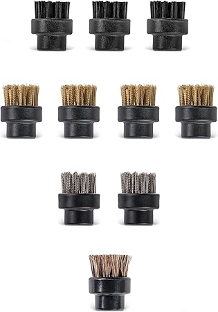 Dupray Small Brushes – Brass, Horsehair, Nylon & Stainless Steel Accessory Parts for Steam Cleaner – Brush Head for Cleaning Grout, Tile, Oven, Car, BBQ, Kitchen and Bathroom (10) (Assorted Brushes)