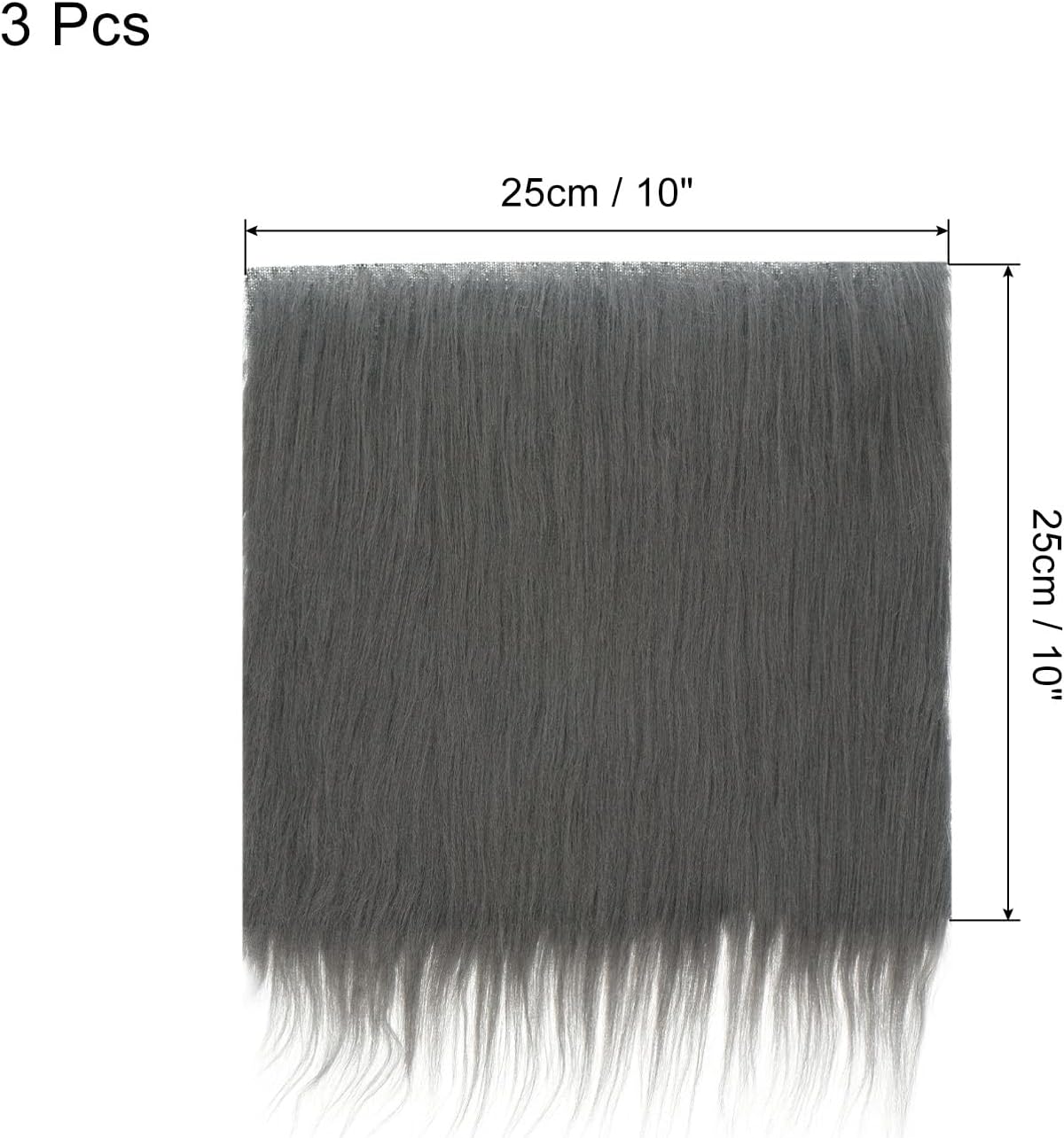 MECCANIXITY Faux Fur Fabric Square, 10x10 Inches Furry Fur Cuts Patches Plush Rug Chair Cover Seat Cushion Pad Grey for Crafts Christmas Decoration Pack of 3