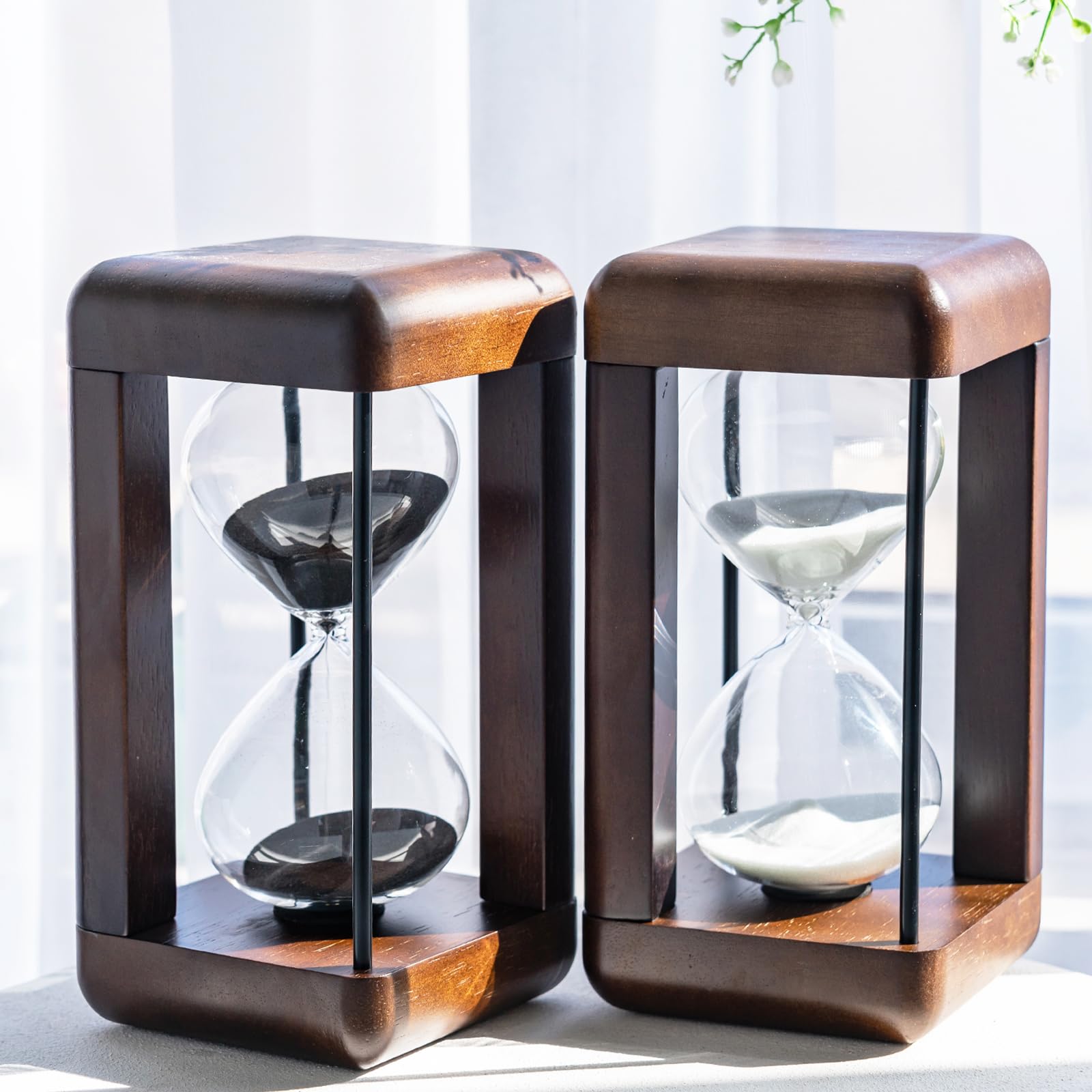 Große Premium-Sanduhr aus Nussbaumholz, 60-Minuten-Sanduhr, Stundenglas mit Geschenksanduhr, Dekor für Haus, Schreibtisch, Büro, Hochzeitsdekoration (Schwarz)
