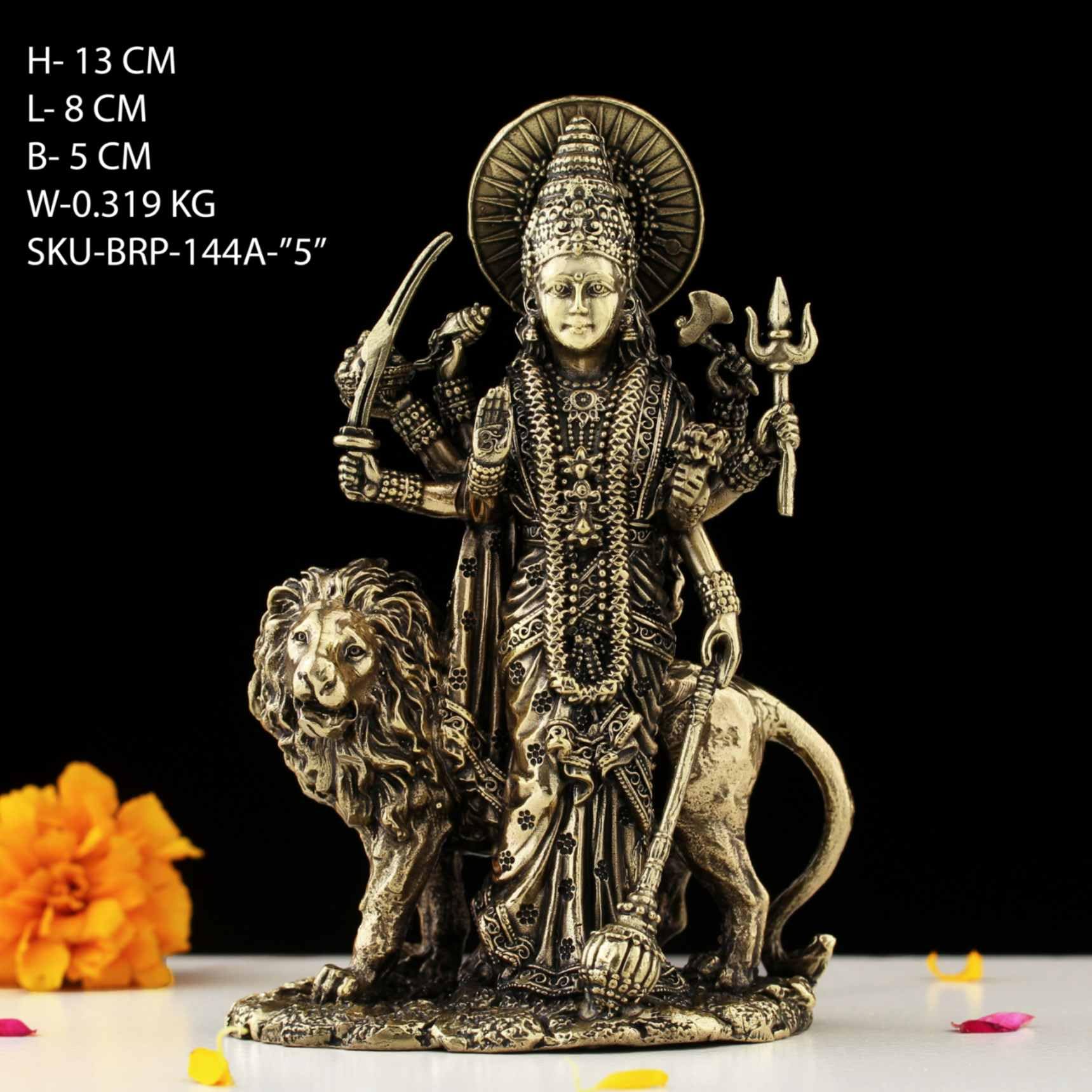 INDICAST Statua della dea Durga Maa in ottone, 12,7 cm, statuetta di idolo Maa Durga, perfetta per culto e benedizioni, scultura a scopo regalo, peso 330 g