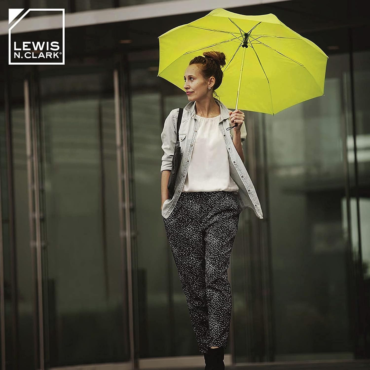 Lewis N. Clark Travel Umbrella: Windproof & Water Repellent Fabric, Automatic Open Close & 1 Year Warranty, Green