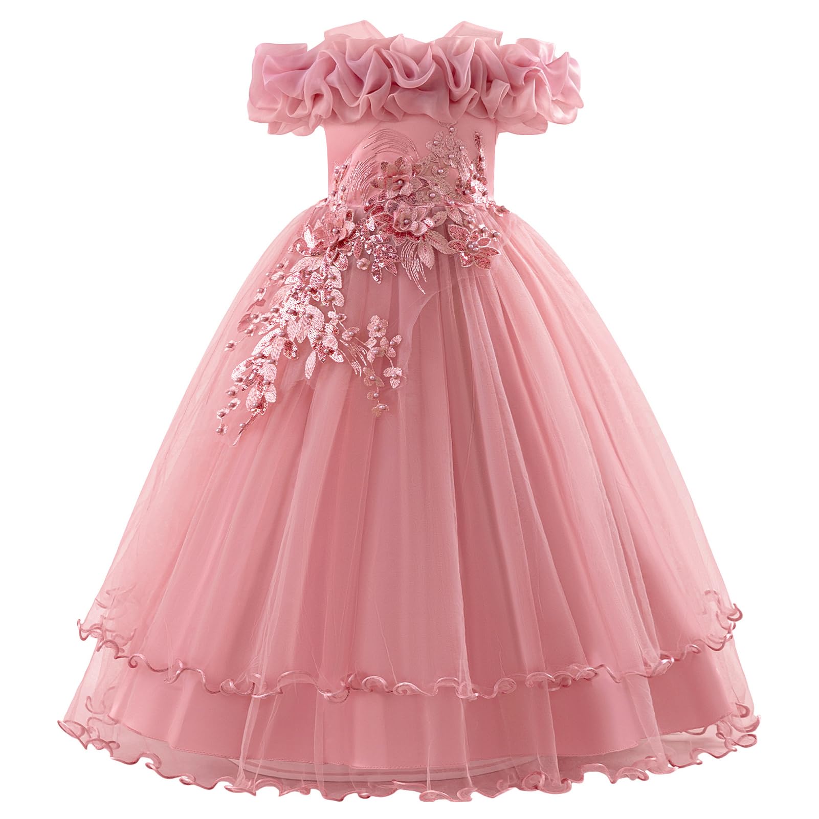 ABEHIK Kinder Mädchen Blumenmädchenkleider Besticktes Hochzeit Brautjungfernkleider Trägerloses Prinzessinnen Kleider Klavier Kostüme