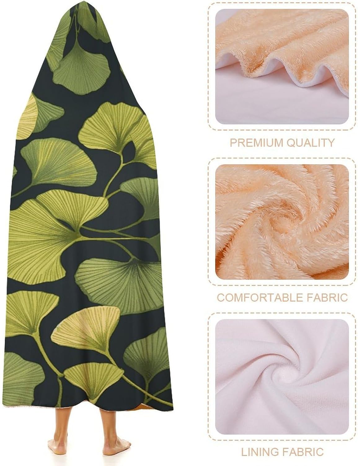 Ginkgo Biloba Hooded Blanket Cozy And Functional,Wearable Blanket Hoodie for Women Men,Blanket Poncho Presents60 x80