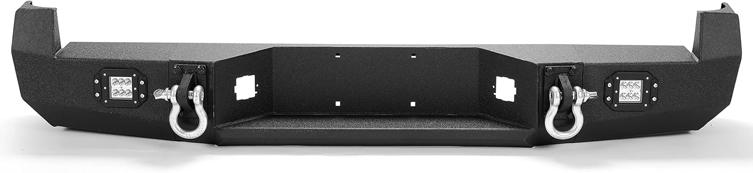 HECASA Rear Bumper Compatible with 2005-2015 Toyota Tacoma Step Bumper w/License Plate D-Rings Lights Steel Textured Black