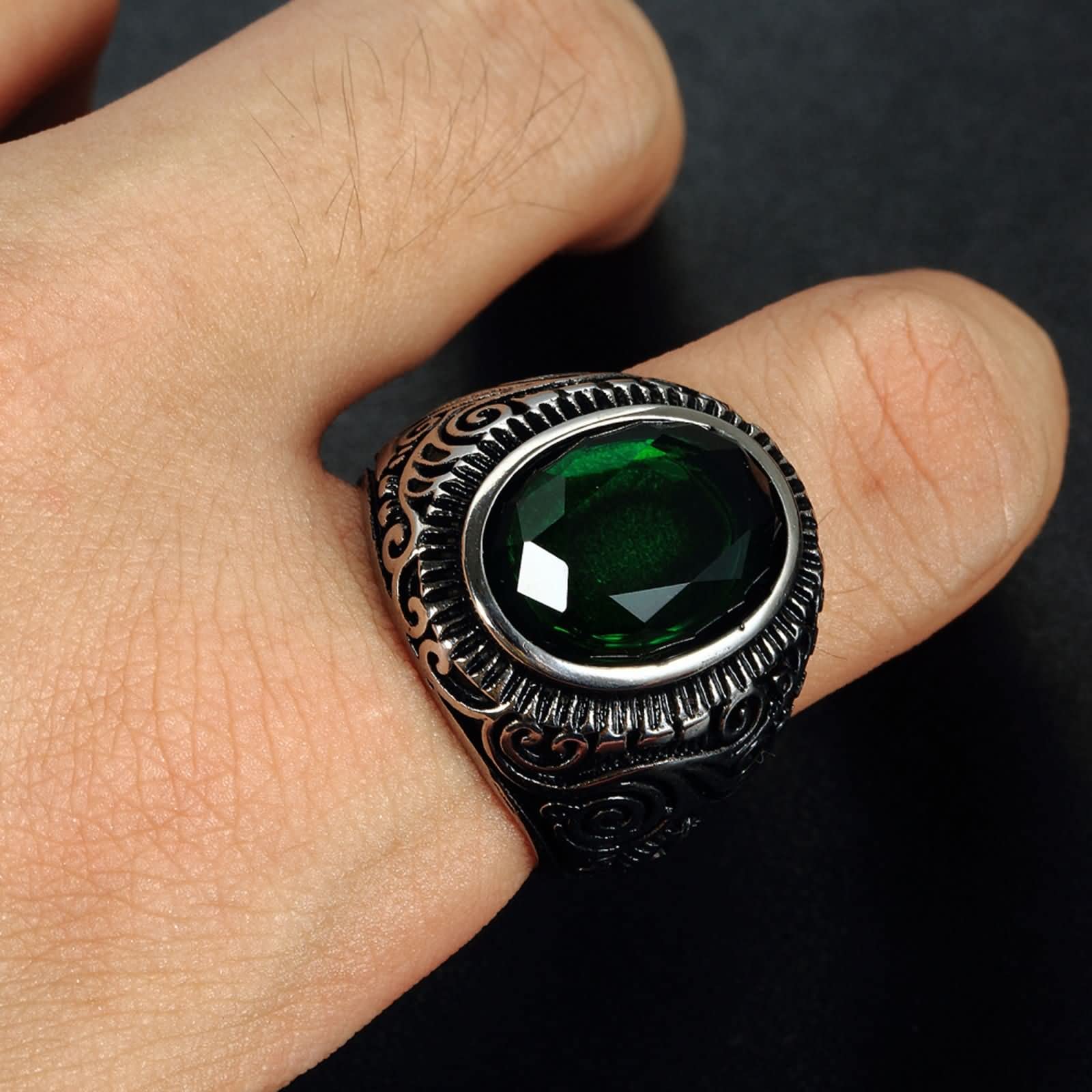 Anelli Acciaio Gioielli Anello Nuziale Uomo Anello Vintage in Filigrana Blu con Zirconi Anello Acciaio Pietra Blu/Verde Taglia 15 to 30
