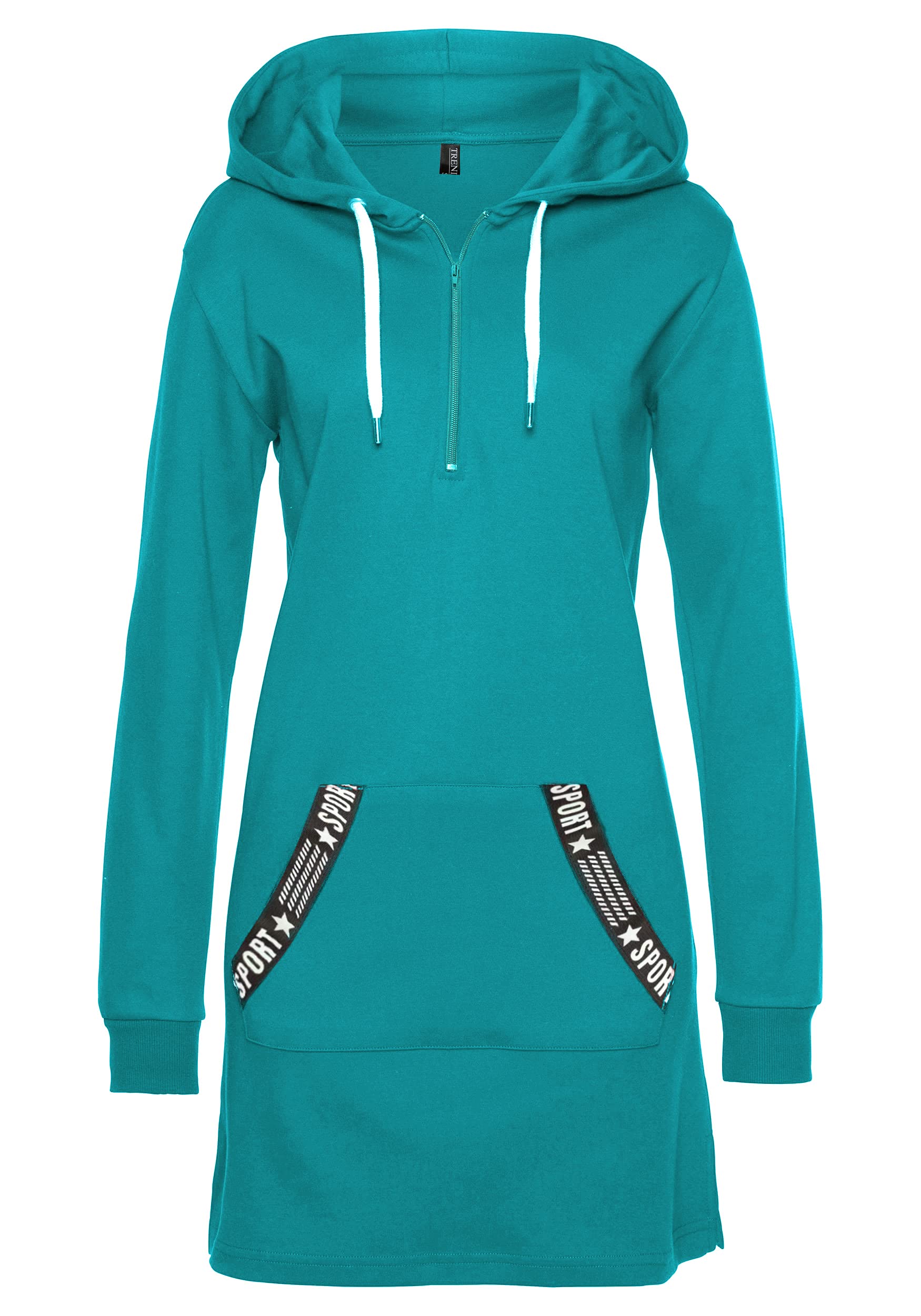 TrendiMax Dames hoodie jurk herfst lange mouwen sweatshirts hoodie streetwear jumper mini jurken, zwart, XXL