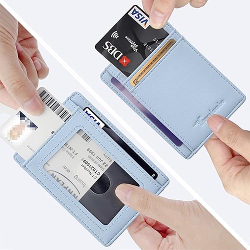 Miniatura 3 de Travelambo billetera mediana y minimalista de cuero para bolsillo frontal, con bloqueo de interferencia de radiofrecuencia
