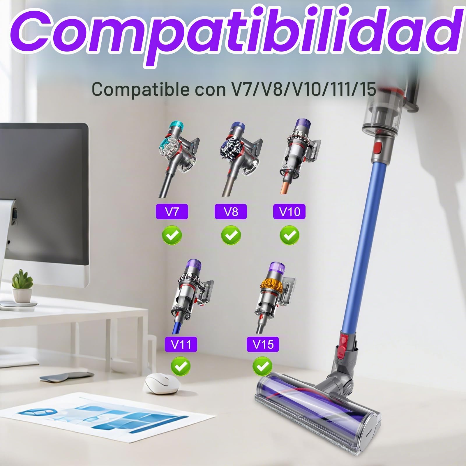 Cepillo Motorizado, Cepillo de Repuesto Compatible con Dyson V7 V8 V10 V11 V15, Accesorio Recambios Aspiradoras, Brush Torque, para Alfombras y Suelos Duros y Esquinas Estrechas