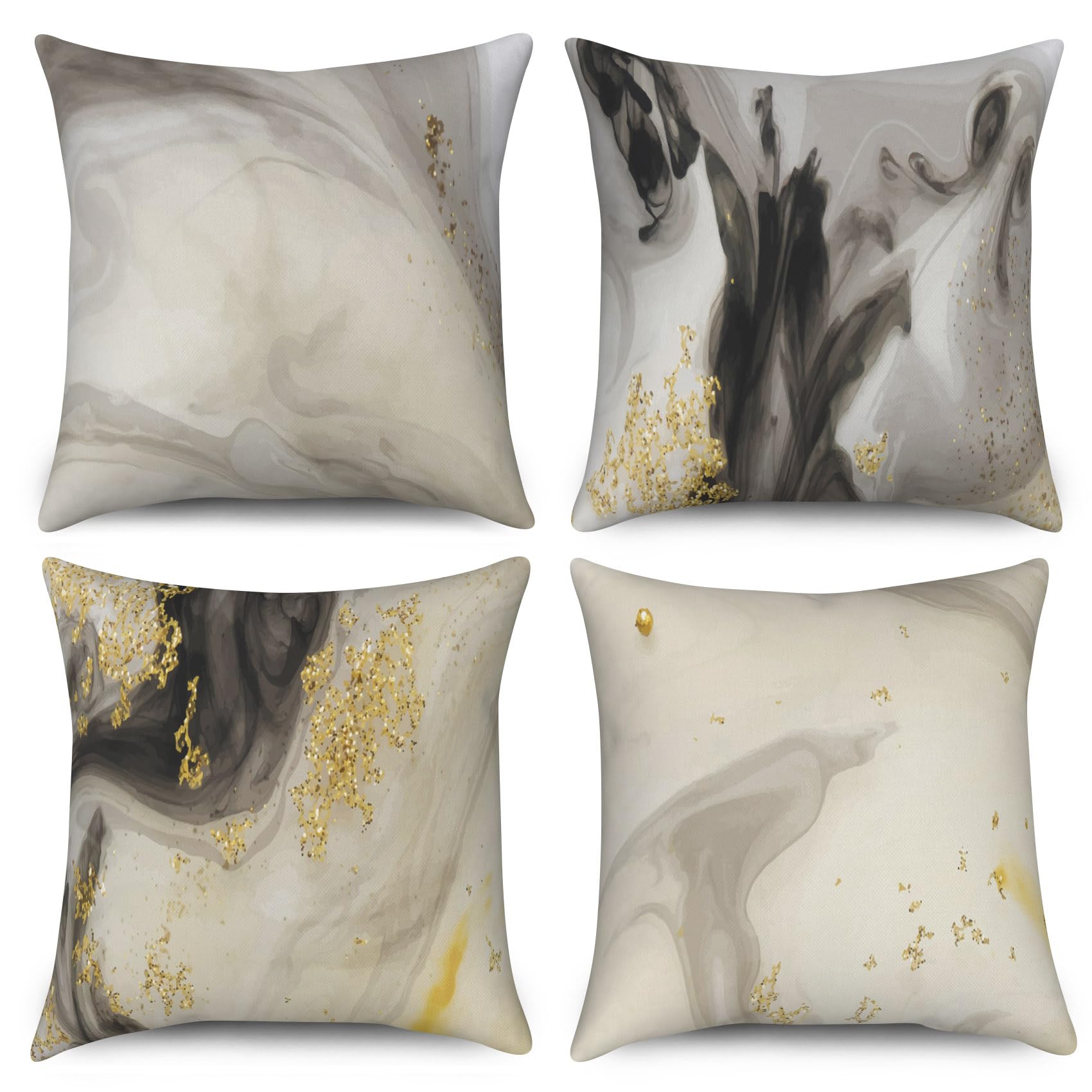 ASDCXZ Marble Cushion 50x50 cm 4-Piece Set, Modern White Grey and Gold Marble Optic Sofa Deco Cushions, Washable Polyester