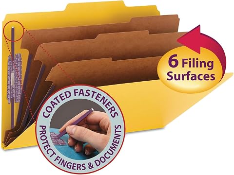 Smead SafeSHIELD Bağlantı Elemanları ile Basın Tahtası Sınıflandırma Dosya Klasörü, 3 Bölücü, 7,62 cm Genişletme, Yasal Boyut, Sarı, Kutu başına 10 (19098)