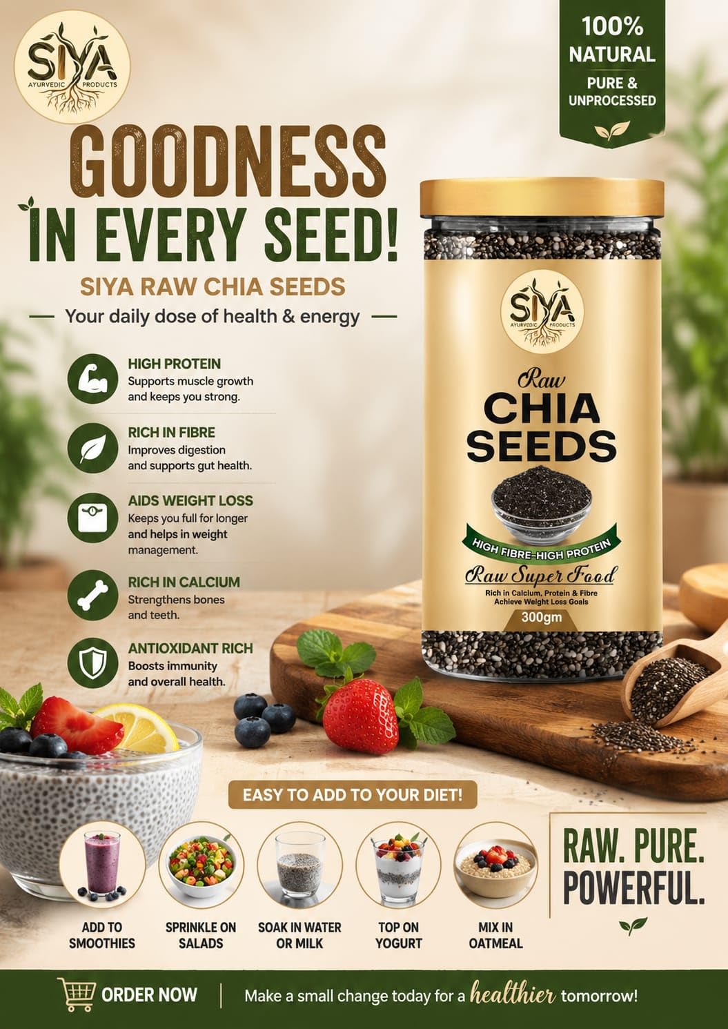 Siya Premium Raw Chia Seeds 300 g - Healthy Raw Seed | Clean Chia Seeds for Eating | Healthy Snacks | Calcium and Protein Rich Seed (100% Organic) — Amazon image 4