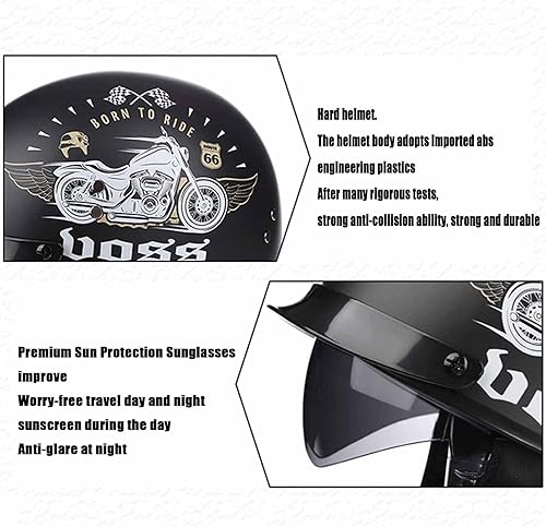 Miniatura 5 de Casco retro de motocicleta para adultos, hombres y mujeres, estilo alemán vintage, media cara, casco de calavera, casco de motocross, casco de