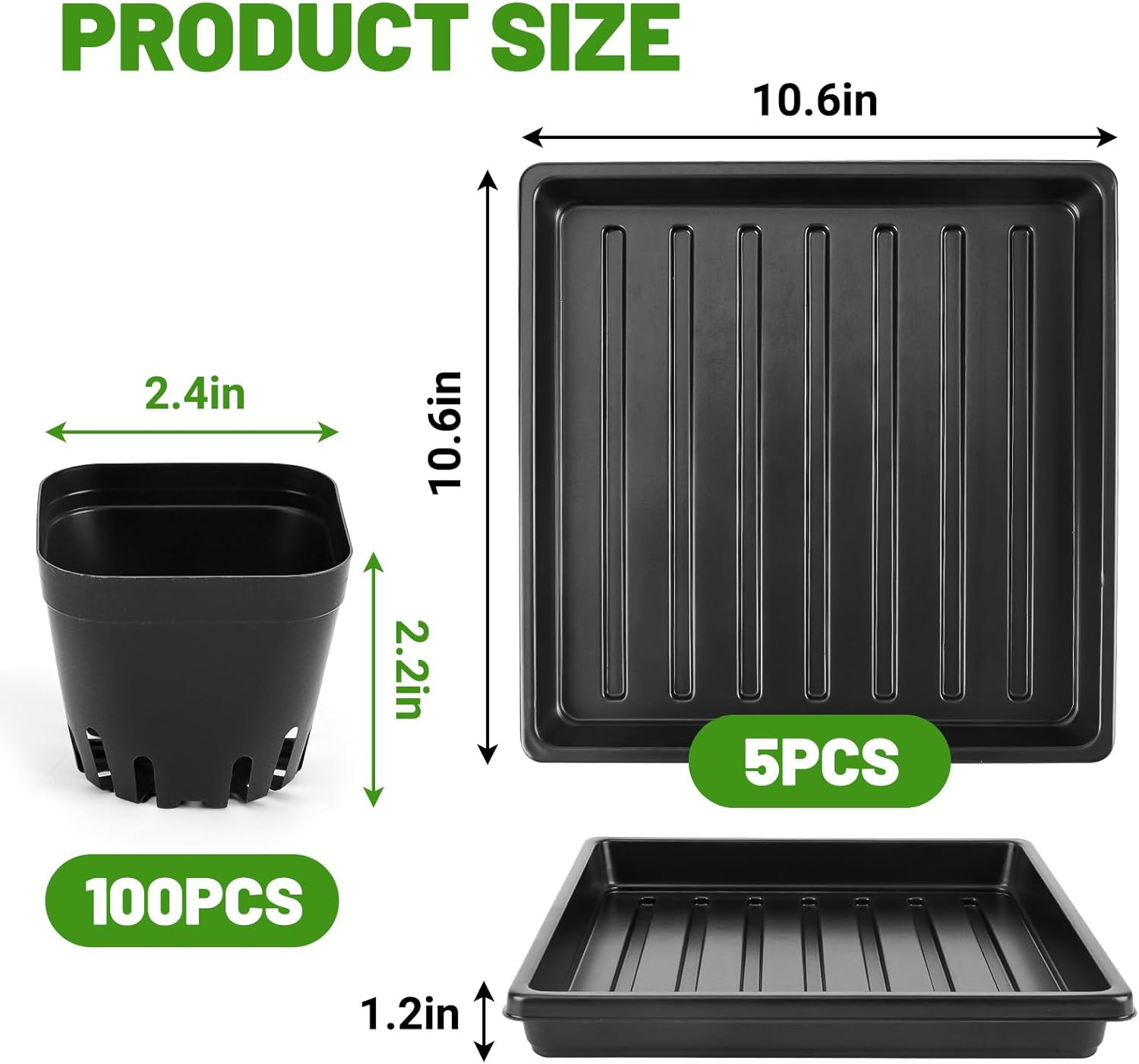 100 Pics Nursery Pots with 5 Pics Sturdy Seedling Trays, Space-Saving Gardening Kit for Indoor and Outdoor Use