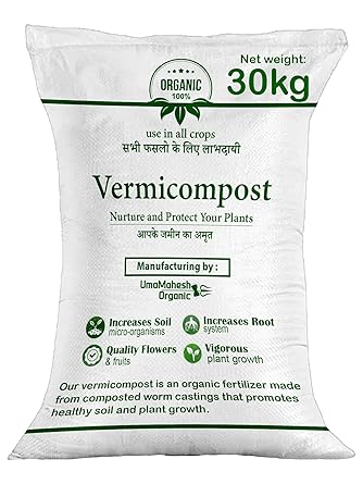 EarthPower Vermicompost for Plants 30kg Vermicompost Organic Manure for Plants fertilizers for Plants Home Garden Soil Mix for Pot Plants Compost Garden Soil Enriched 30 kg