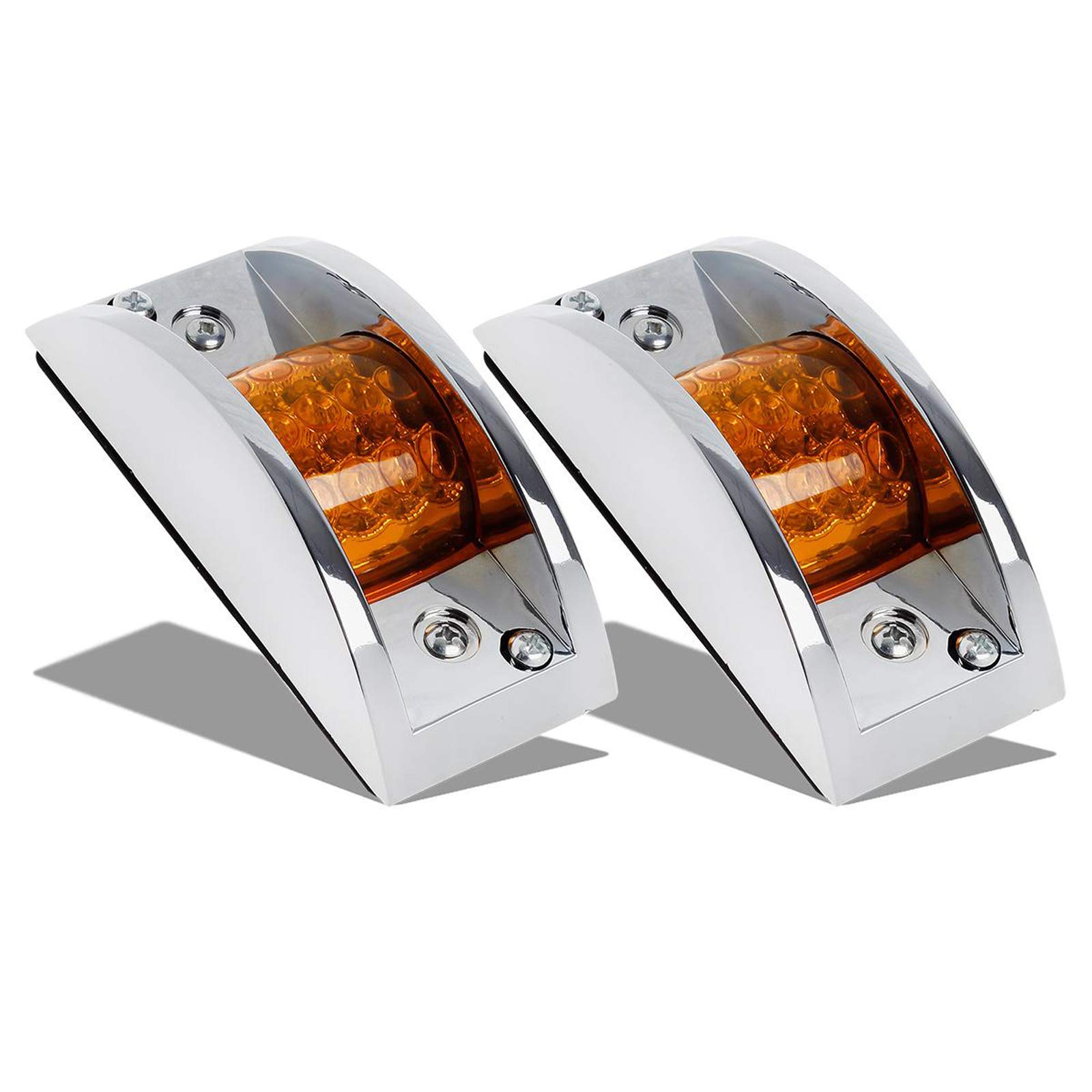 Partsam 2Pcs Truck Trailer Amber 12 LED Marker Clearance Running Lights Sealed, Chrome Plated Plastic Housing