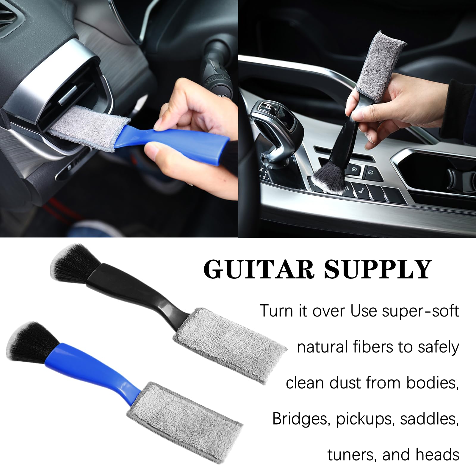 2-Pack Guitar Fret Cleaning Brushes - Double Headed String & Dust Brush For Instrument Maintenance