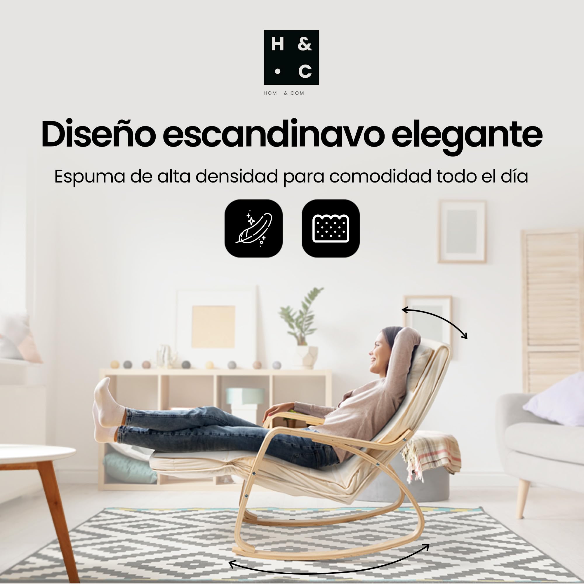 Hom&Com Mecedora Sillón Lactancia Mamá Beige | Butaca Relax, Rocking Chair, Para Relajación, Lectura y Descanso, Capacidad 160 kg