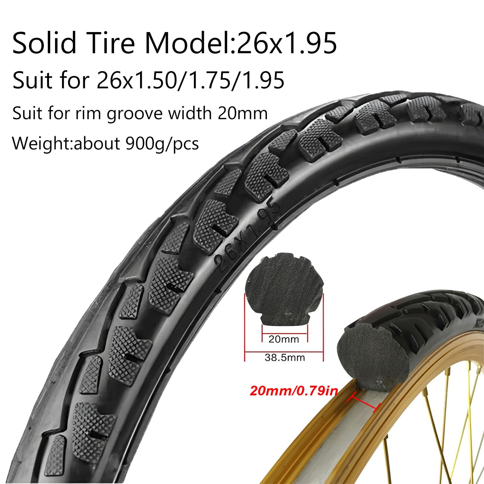 BAIBIKING 1 Pcs MTB Mountain Bike Tires use for 26x1.50 26x1.75 26x1.95 Tire Fixed Inflation Solid Tyre Bicycle Gear Solid for Mountain Bike 26x1.95