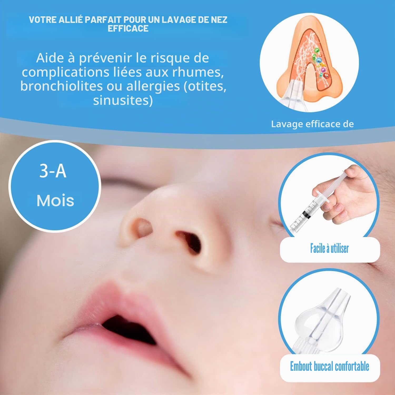 Aspirateur Nasal en Silicone pour Bébé 6 Pièces avec Embouts Doux et Lavables