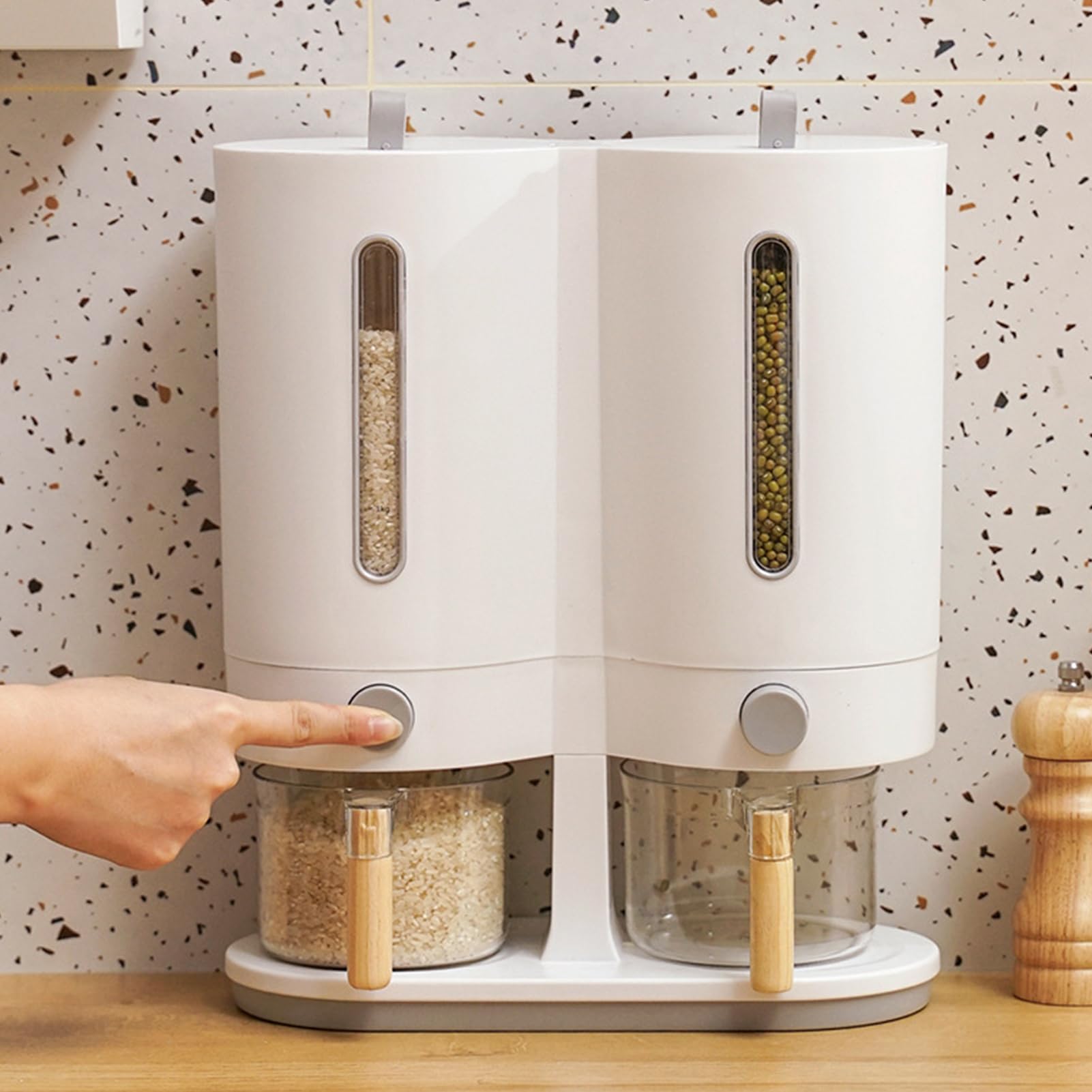 Dispenser Per La Conservazione Di Riso Conservazione Per Cereali | Dispenser Da Cucina A Doppio Secchio Per Cereali Per Soia, F