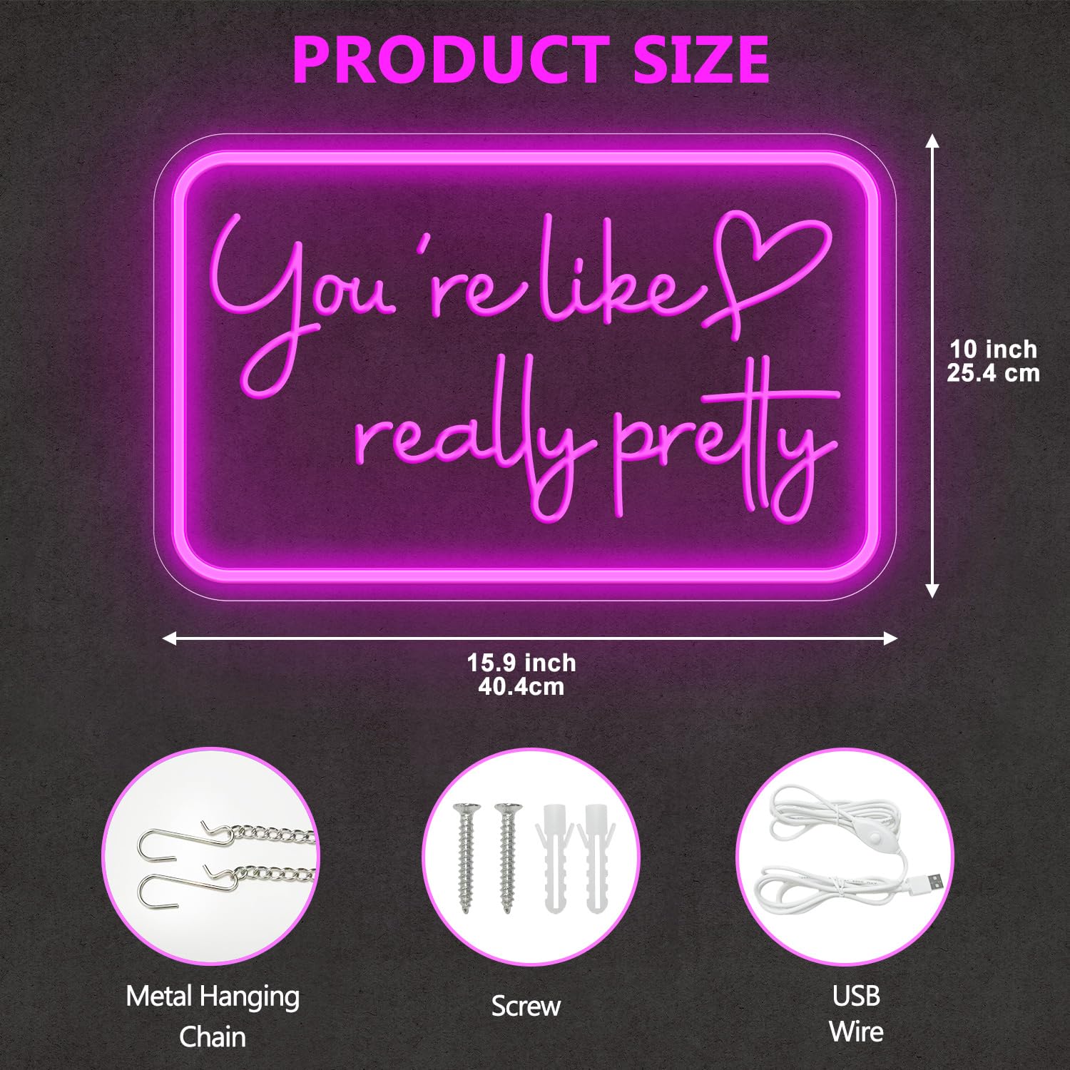 You're Like Really Pretty Neon Sign for Wall Decor, LED Neon Lights Party Decorations, USB Powered Switch Adjustable Brightness Neon Lights, for Powder Room, Bedroom, Clothing Store, Beauty Salon