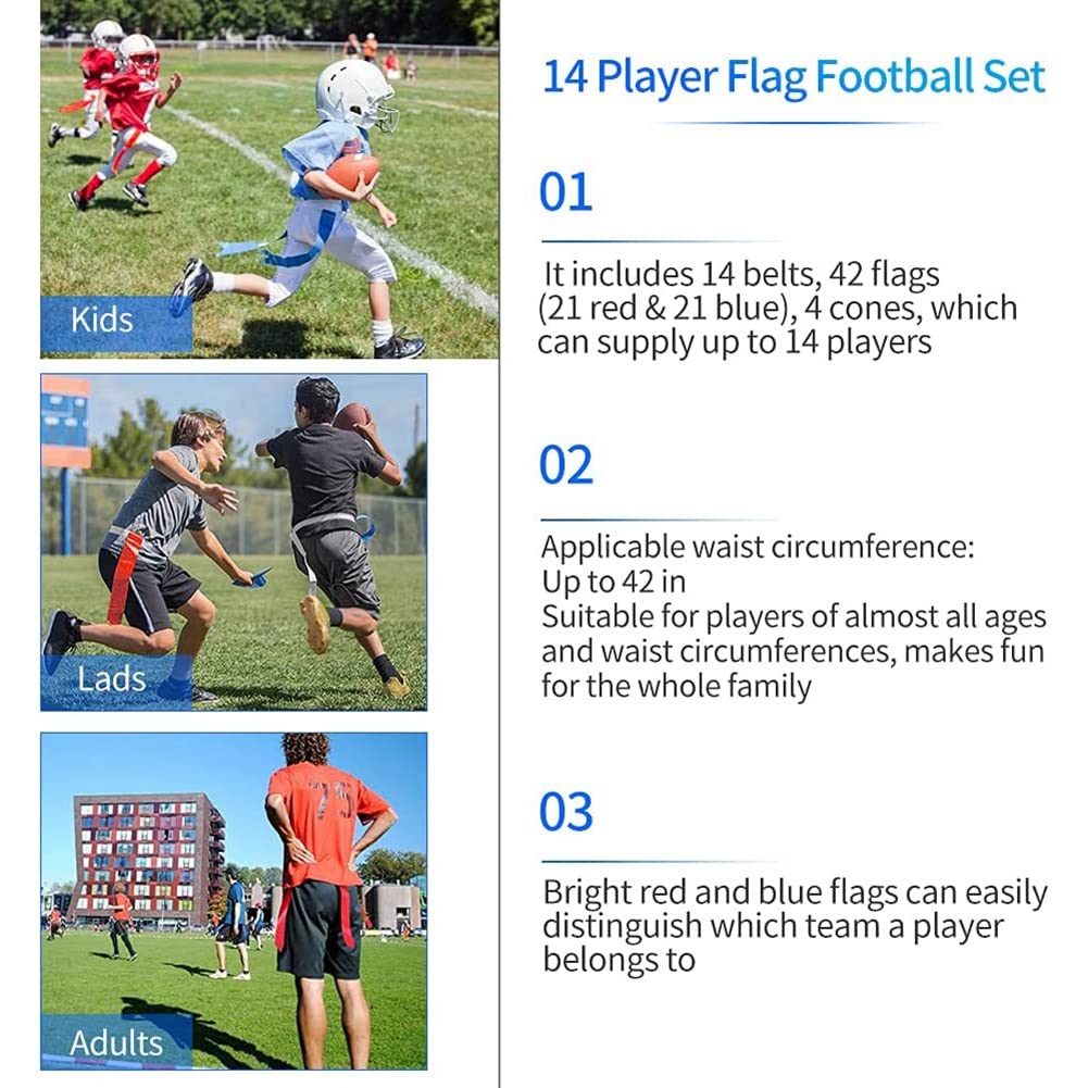 ziyuan Ensemble de Flag-Football, Ensemble de 14 Drapeaux et Ceintures de Flag-Football, Ceinture pour Enfants ou Adultes Joueurs de Flag-Football