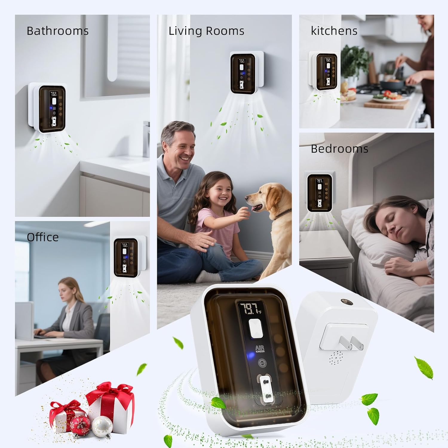 Cat Litter Deodorizer – Plug In Negative Ion Air Purifier for Litter Box Smell, Home, Kitchen & Bathroom, Ozone-Free, Quiet, Compact Air Freshener for Pets