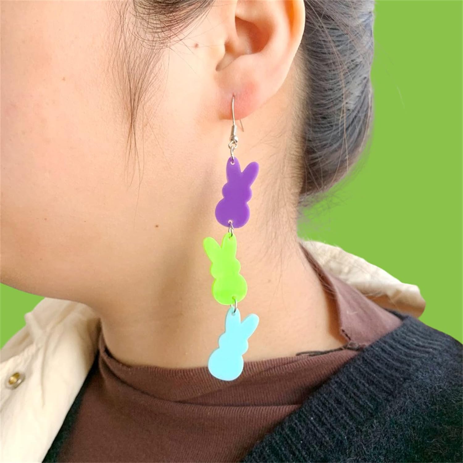 Dreuyet Easter Earrings Cute Bunny Acrylic Earrings Colorful Egg Bunny Carrot Happy Easter Drop Ear-rings for Women Holiday Jewelry Accessories - Image 3