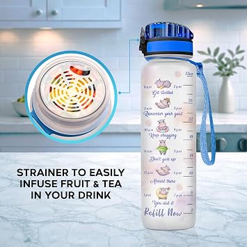 Cute Hippo Hydration Water Bottle 32oz, Stop Slacking Drink Your Water Motivational Bottle, Funny Hippopotamus Animal Gift for Women, Hippo Lover Gifts