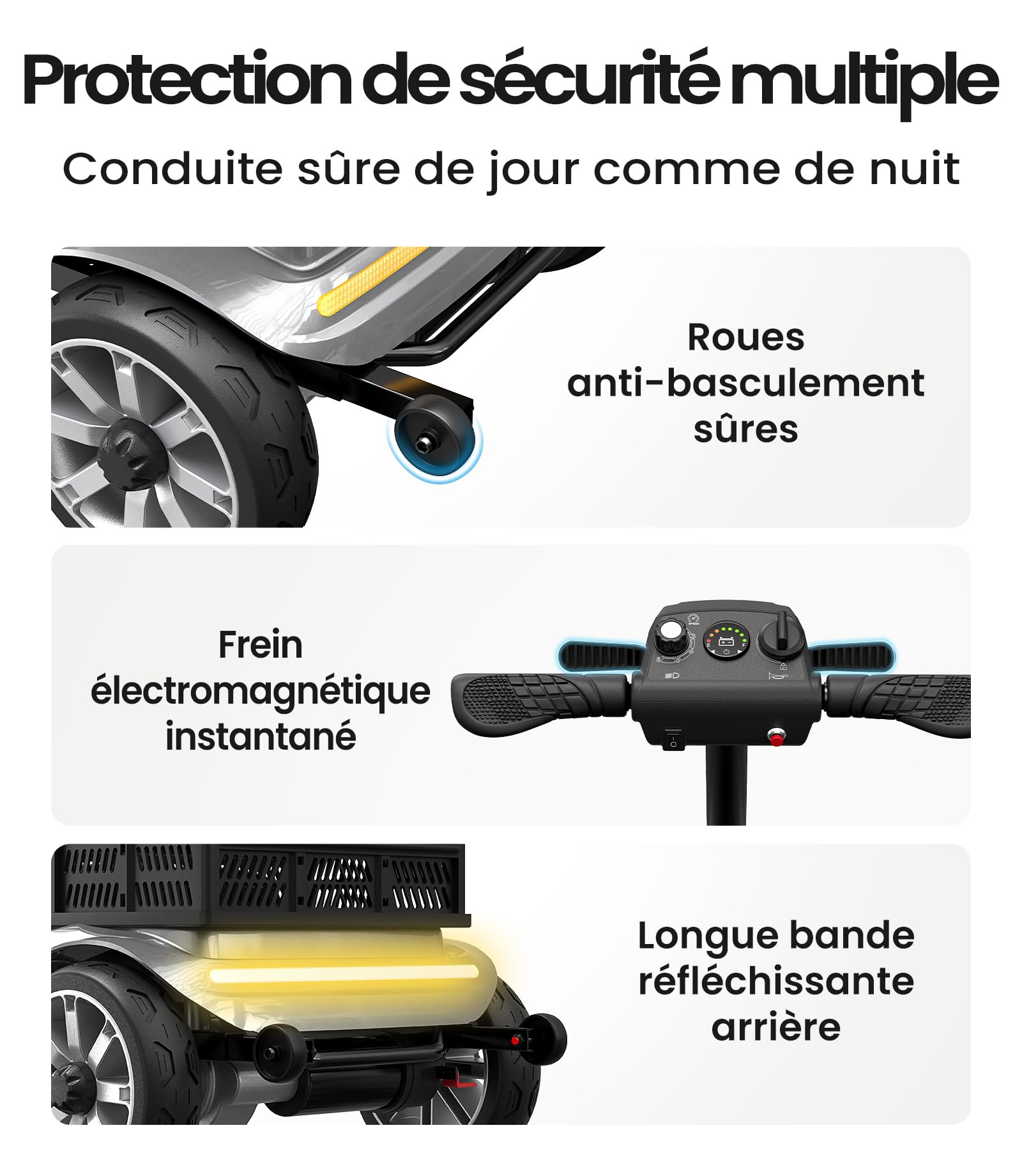 VOCIC D35 Scooter de mobilité Pliable 35 km, avec Double Panier 40L | capacité 136 kg, roues 20 cm, siège ergonomique réglable, batterie amovible, idéal pour seniors (Gris argenté)