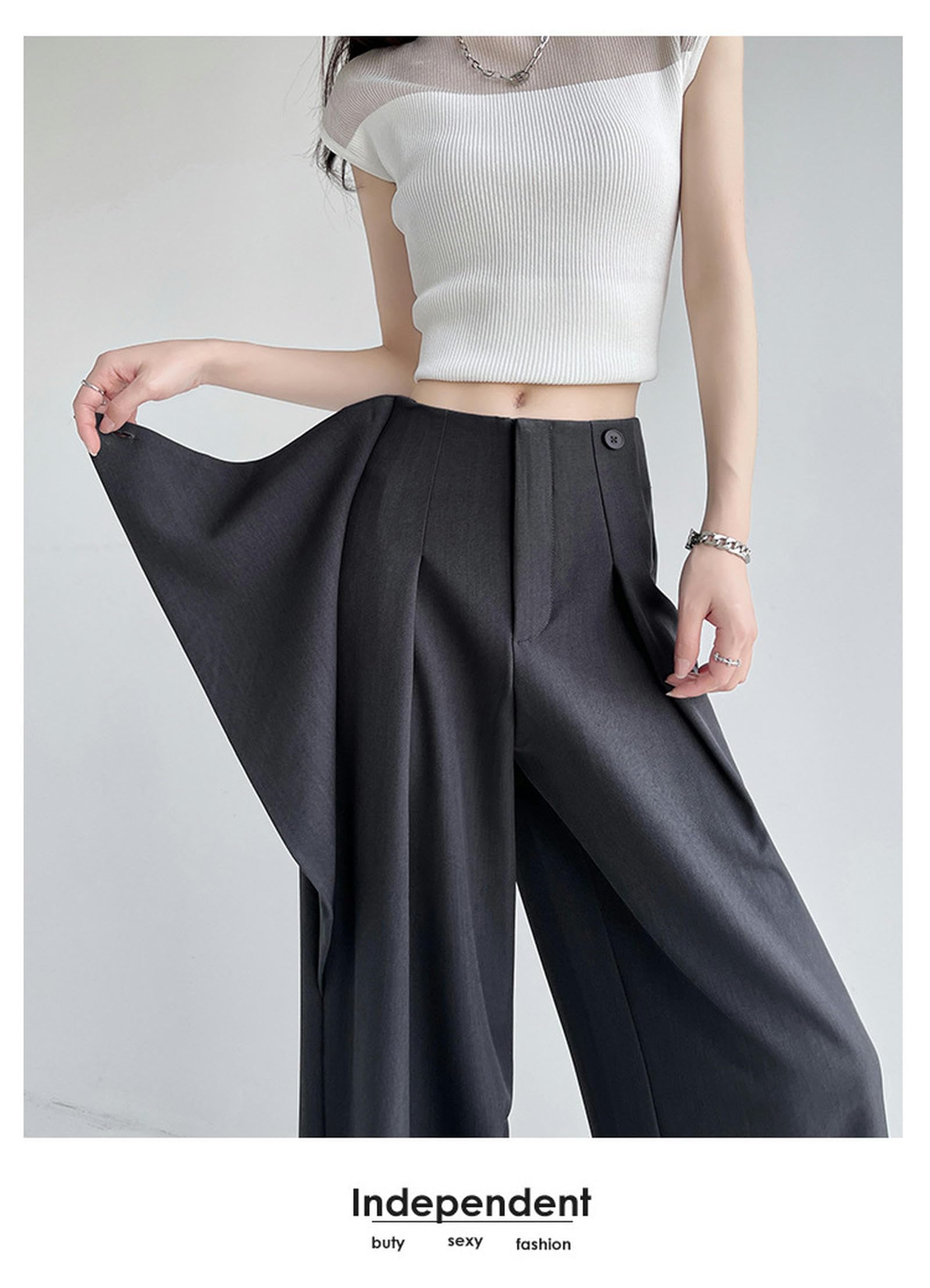 Pantalone Donna Pantaloni A Gamba A Gamba A Due Pezzi per Donne Temperamento di Design Ad Alta Vita Dritta Cimante Pantaloni-Albicocca-XL
