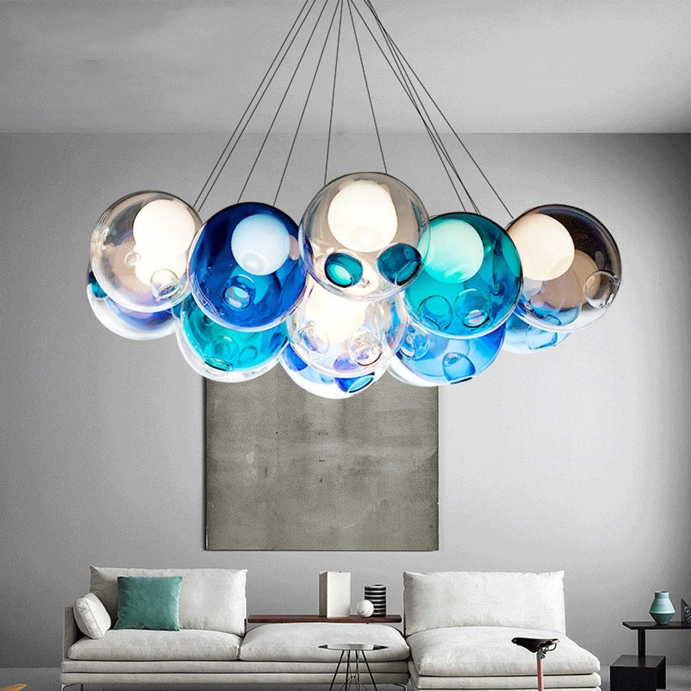SXECAEPS Modern creative chandelier Modern Colored Glass Balls for Living Room Children's Bedroom Lamps Staircase Restaurant Pendant Lights (Size : 10 Balls)