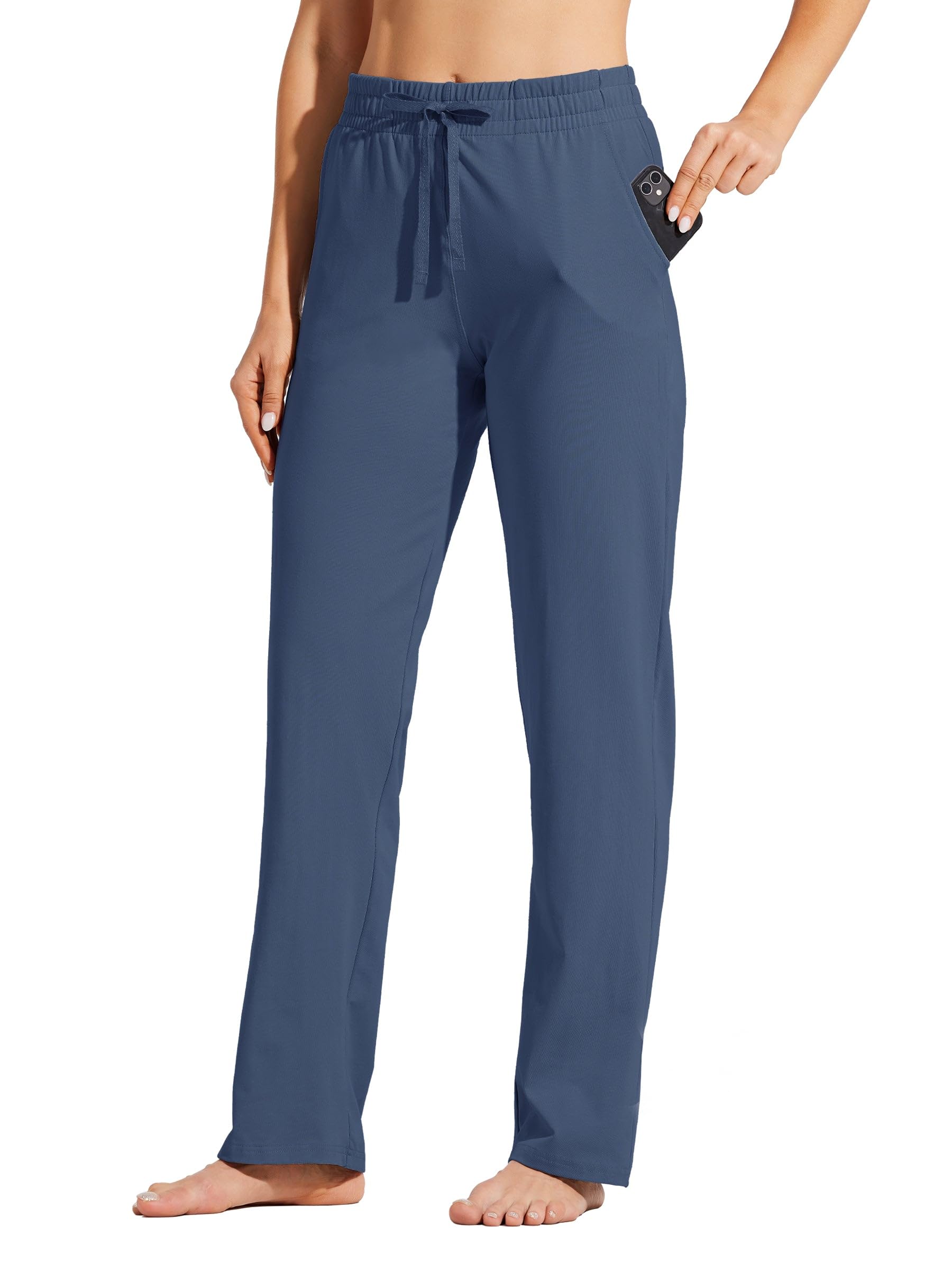 WILLIT Jogginghose Damen Baumwolle Trainingshose Lang Freizeithose Sporthose Yogahose gerades Bein Sport Lounge Sweatpants Kordelzug mit Taschen