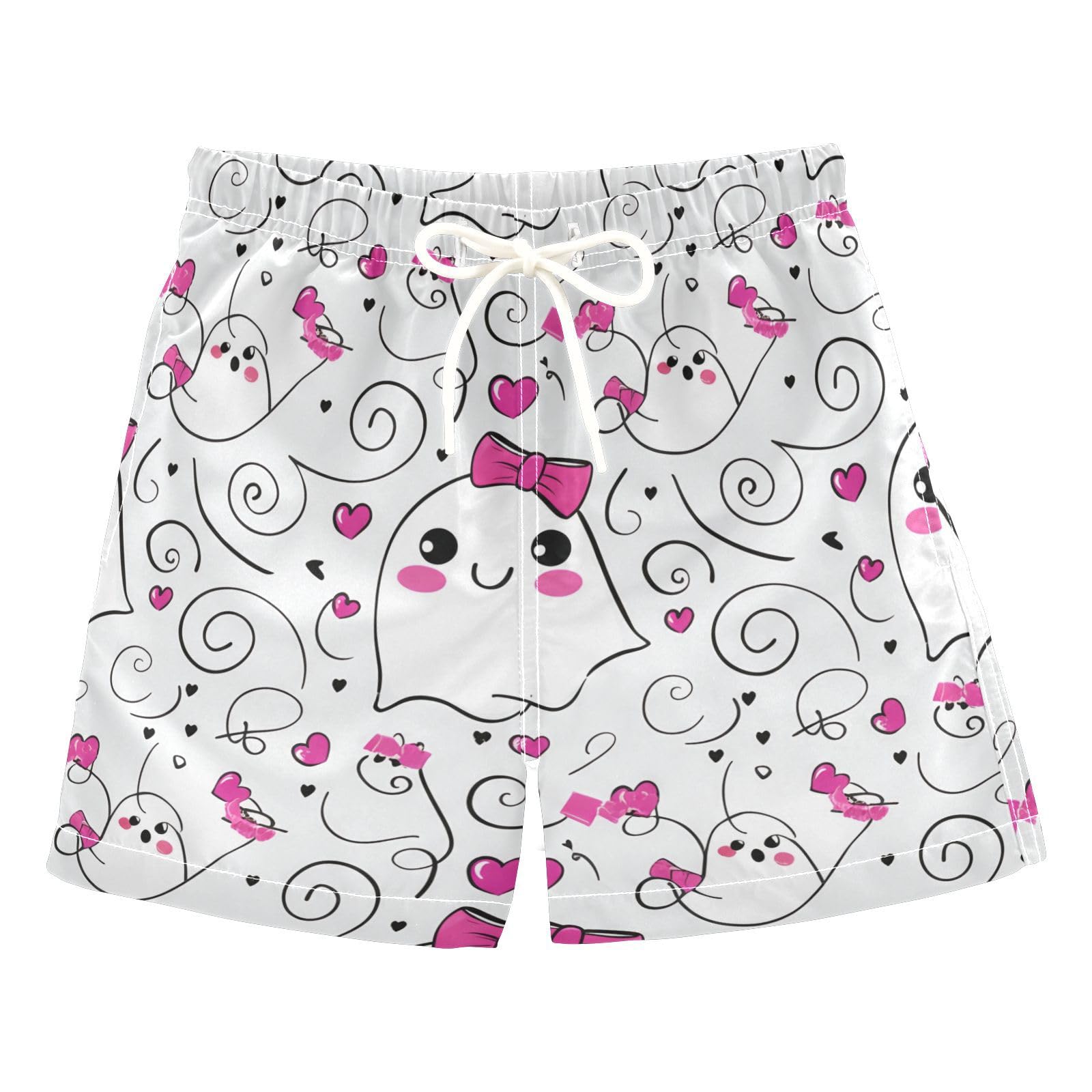 YANENDIE Boy Swim Trunks Ghosts Pink Bows Summer Beach Quick Dry Swimsuit Bathing Suit, 2-8T