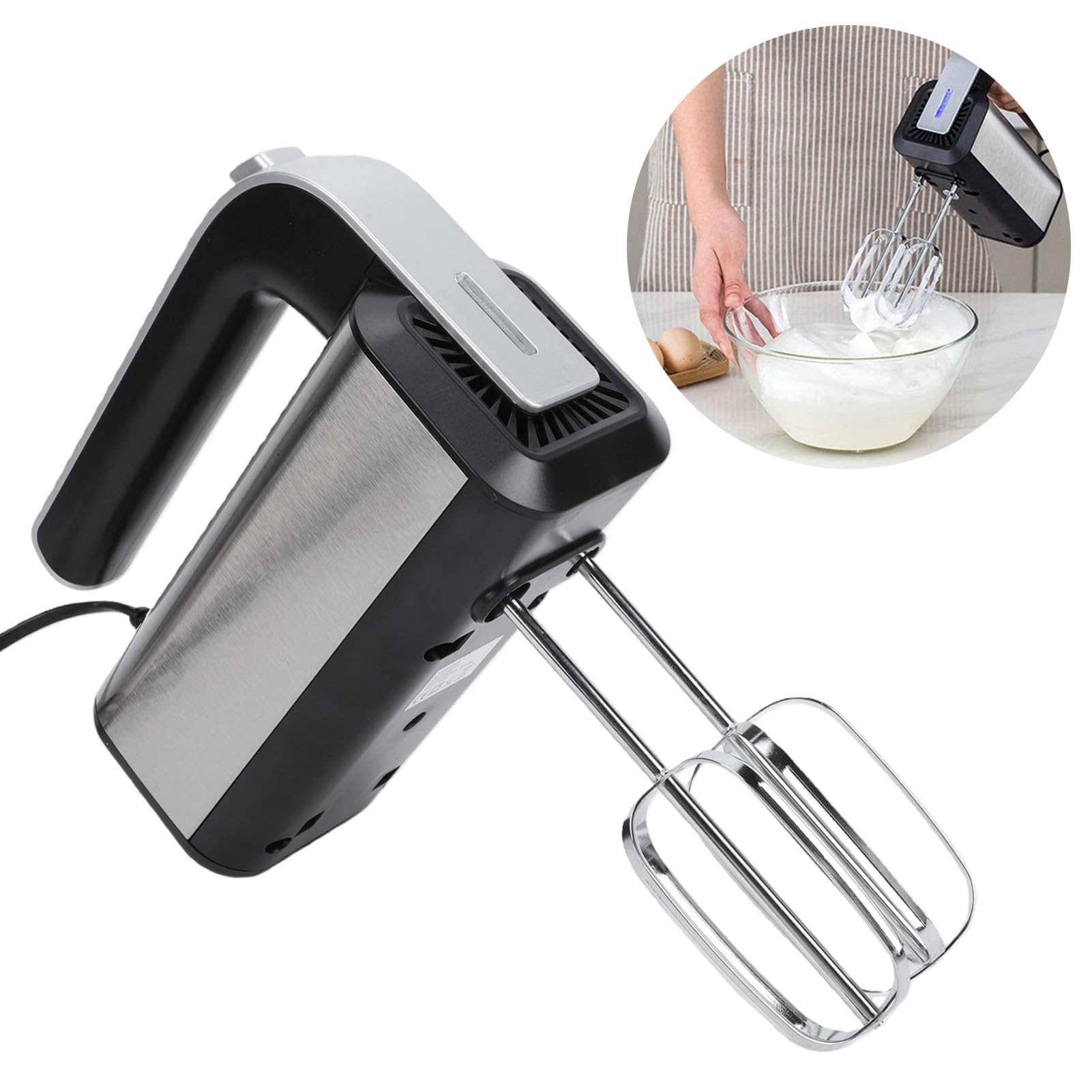 RIZGHWOY Sbattitore Elettrico, Sbattitore in Acciaio Inossidabile a 5 velocità Variabile per Cuocere Torte, Biscotti e Pasticcini (Spina UE 220-240 V)