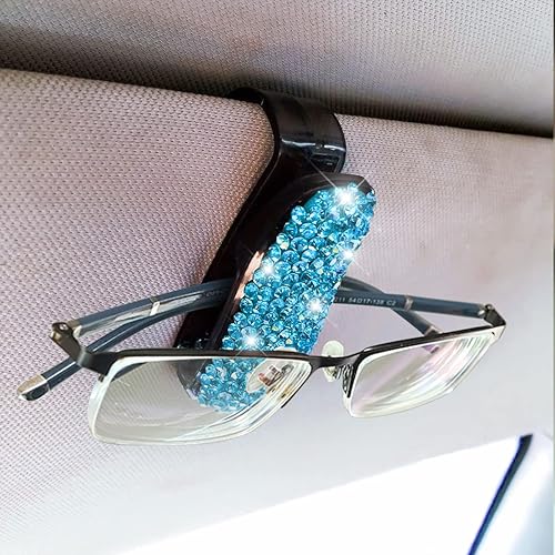Miniatura 5 de Moly Magnolia Soporte brillante para lentes de automóvil, 2 piezas de diamantes de imitación de cristal hechos a mano con clip para tarjetas para