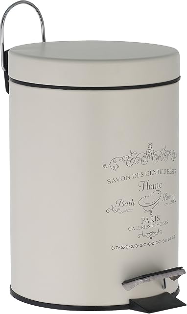 Axentia Cosmetic Bin Paris, Dustbin Stainless Steel as Bathroom Accessory, Waste Bin with 3 Litres Volume, Pedal-Bin For Bathroom, Approx. Diameter 17 x 24.5 cm, Antique White