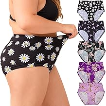 Womens Underwear Plus Size XL-5XL Ladies Panties Floral Mid High Waist Briefs Undies for Woman 5-Pack Panty