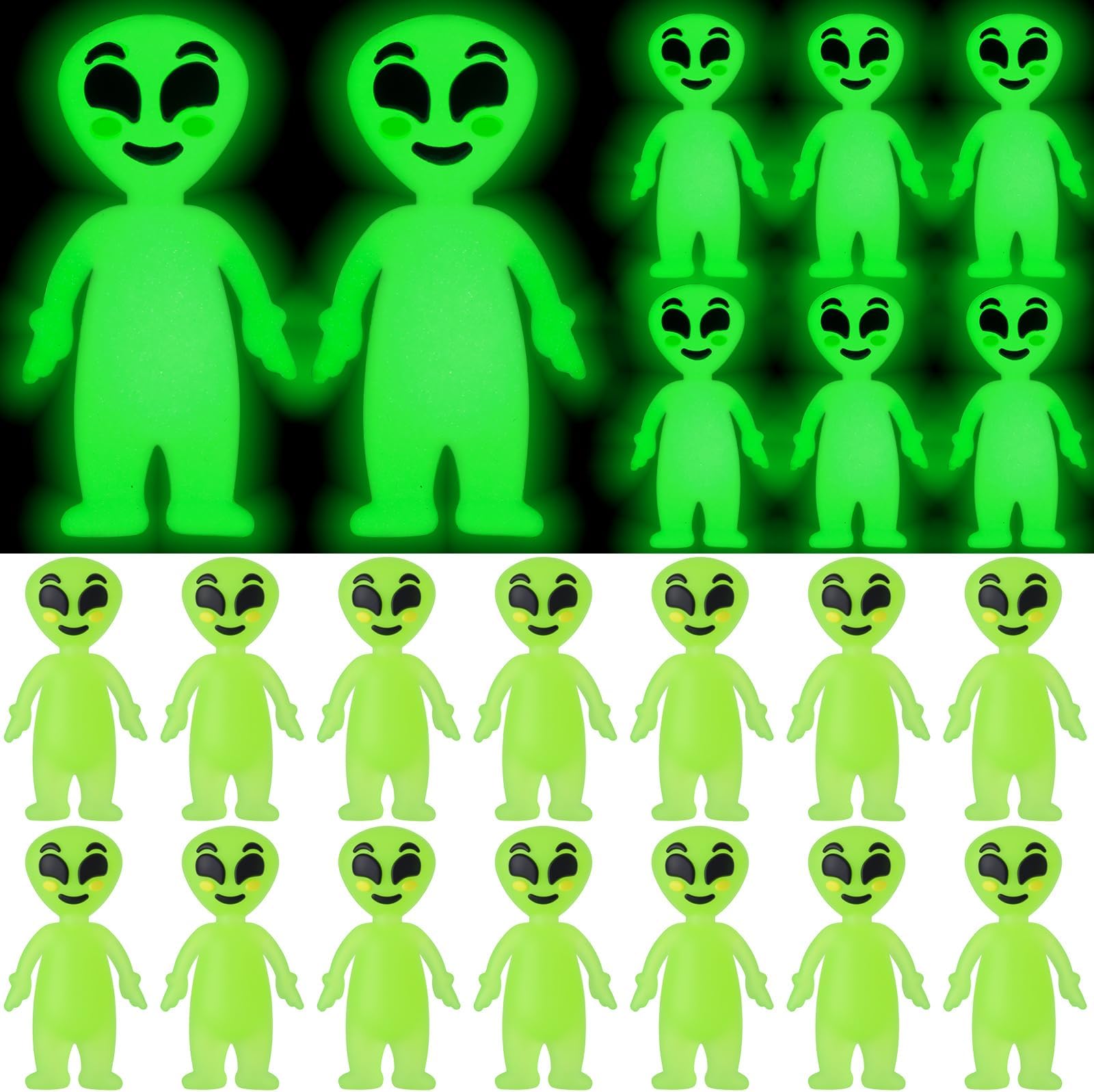 25 Pcs Mini Laugh Face Alien Figures Glow in The Dark Tiny Aliens Figurine to Hide and Seek for Easter Toys Space Party Favors Prank Rubber Toys Goodie Bag Fillers Easter Basket Stuffers