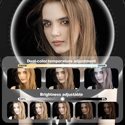 Miniatura 2 de Kit de luz de anillo  19"48.5cm exterior 60W 3000k-5800k anillo de luz bicolor con soporte de trípode, bolsa de transporte, perfecto para cámara,