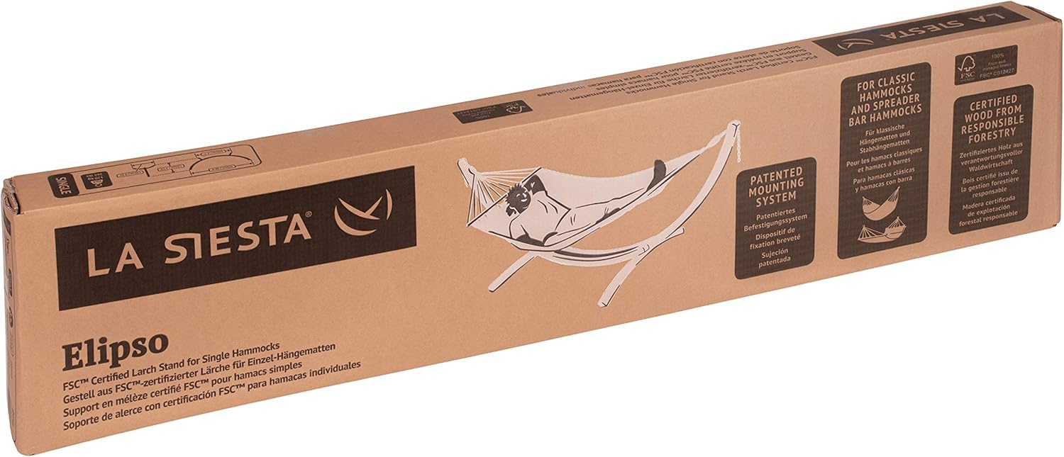LA SIESTA® Elipso Nature Wood Hammock Stand for Indoor and Outdoor, FSC-Certified Larch Wood Stand, Wooden Hammock Stand only for Double Hammocks, Heavy Duty Hammock Stand Hammock Frame - Double Size