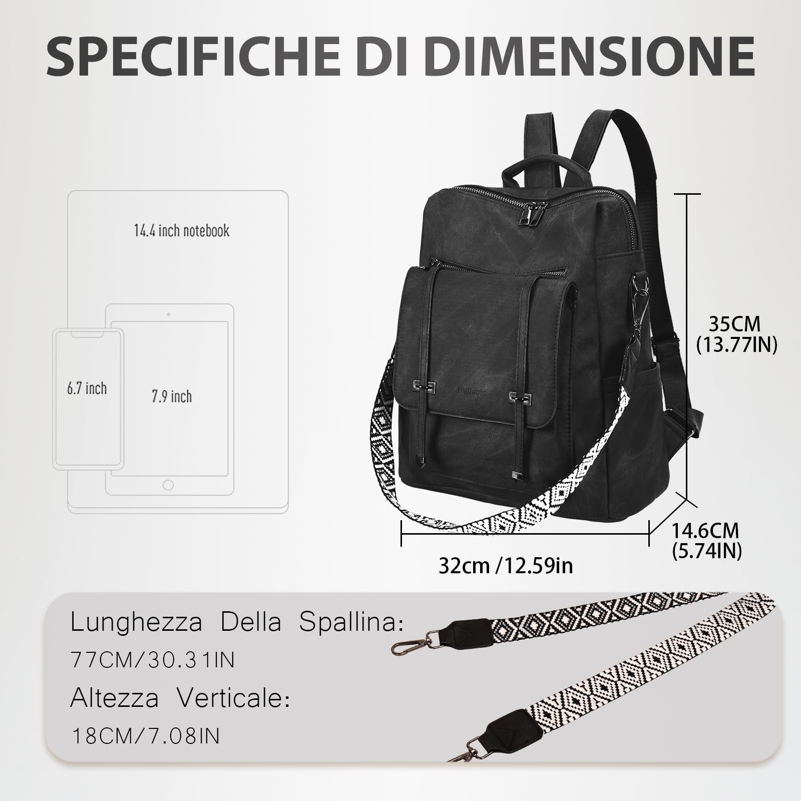Leathario Zaino Donna in Pelle Vegana Impermeabile Antifurto,Borsa Elegante 3-in-1,Zaino da Lavoro, Viaggio e Uso Quotidiano