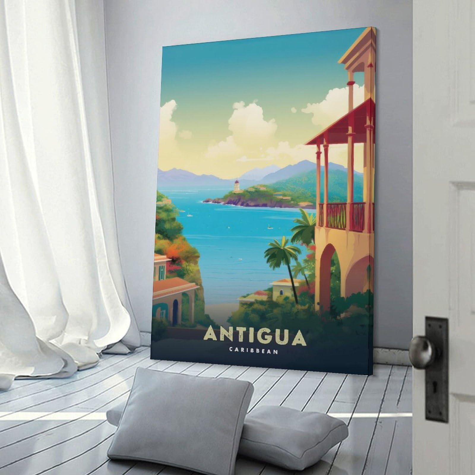 Junmoney Antigua Caribbean Travel Canvas Wall Art, 24x36inch(60x90cm), for Bedroom, Guest Room Or Reading Nook, Decorative Wall Art for Cosy Rooms
