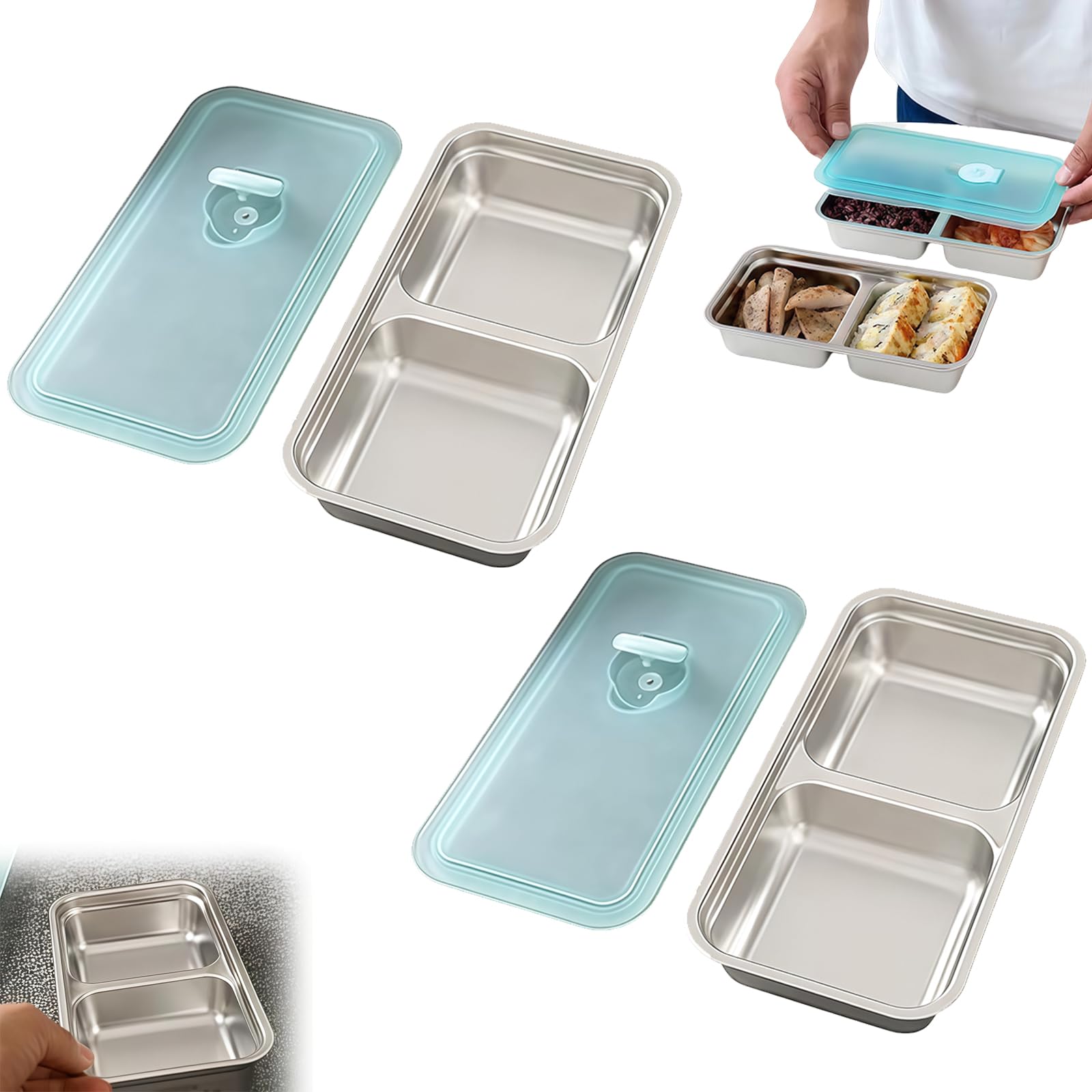 Contenitore per snack in acciaio inox, 2 scomparti, struttura in