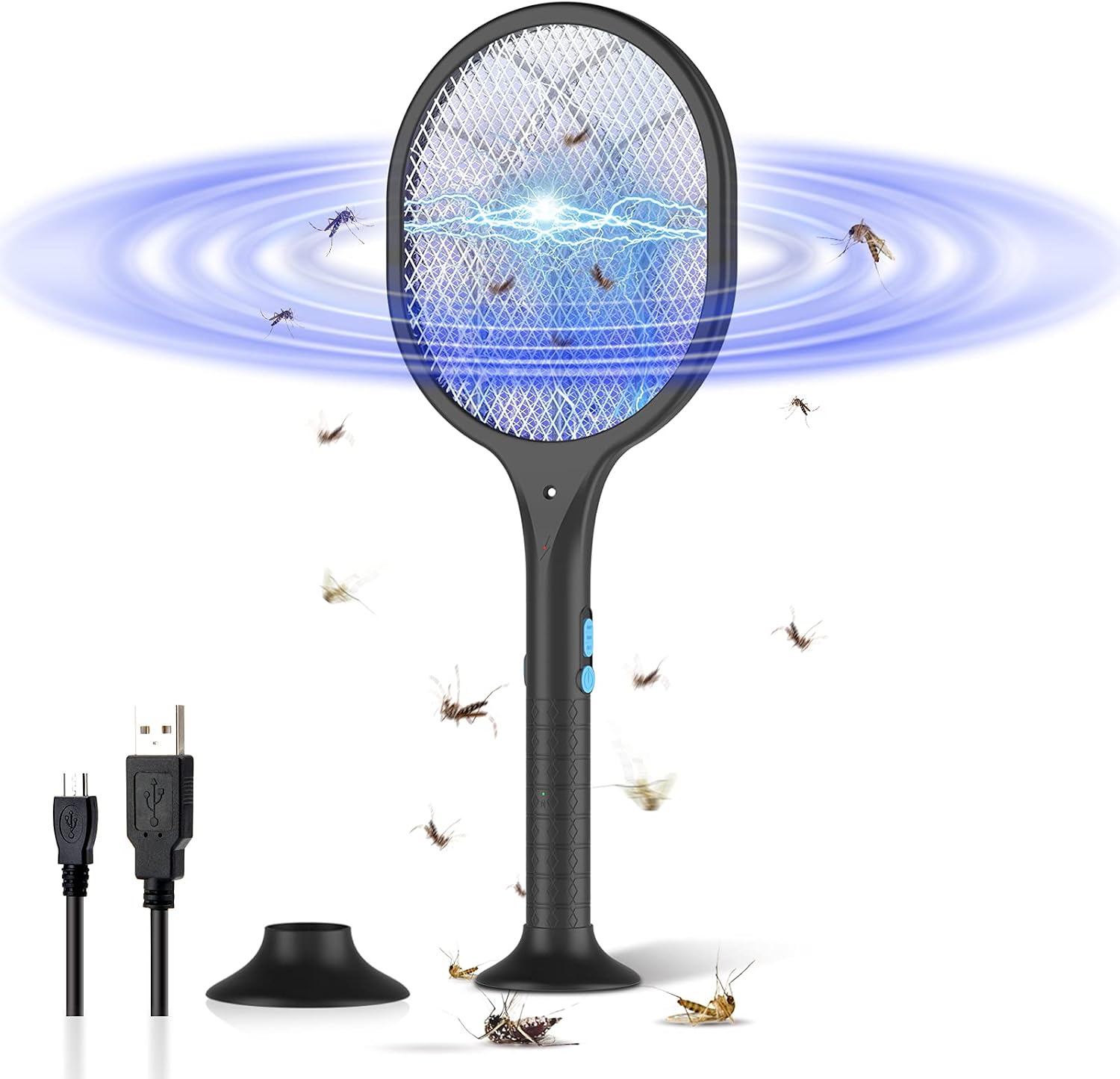 BOYON Bug Zapper Mosquito Killer Electric Fly Swatter, Rechargeable Mosquitoes Racket 2 in 1 Handheld Fly Zapper for Home and Outdoor Safe to Touch with 3-Layer Safety Mesh